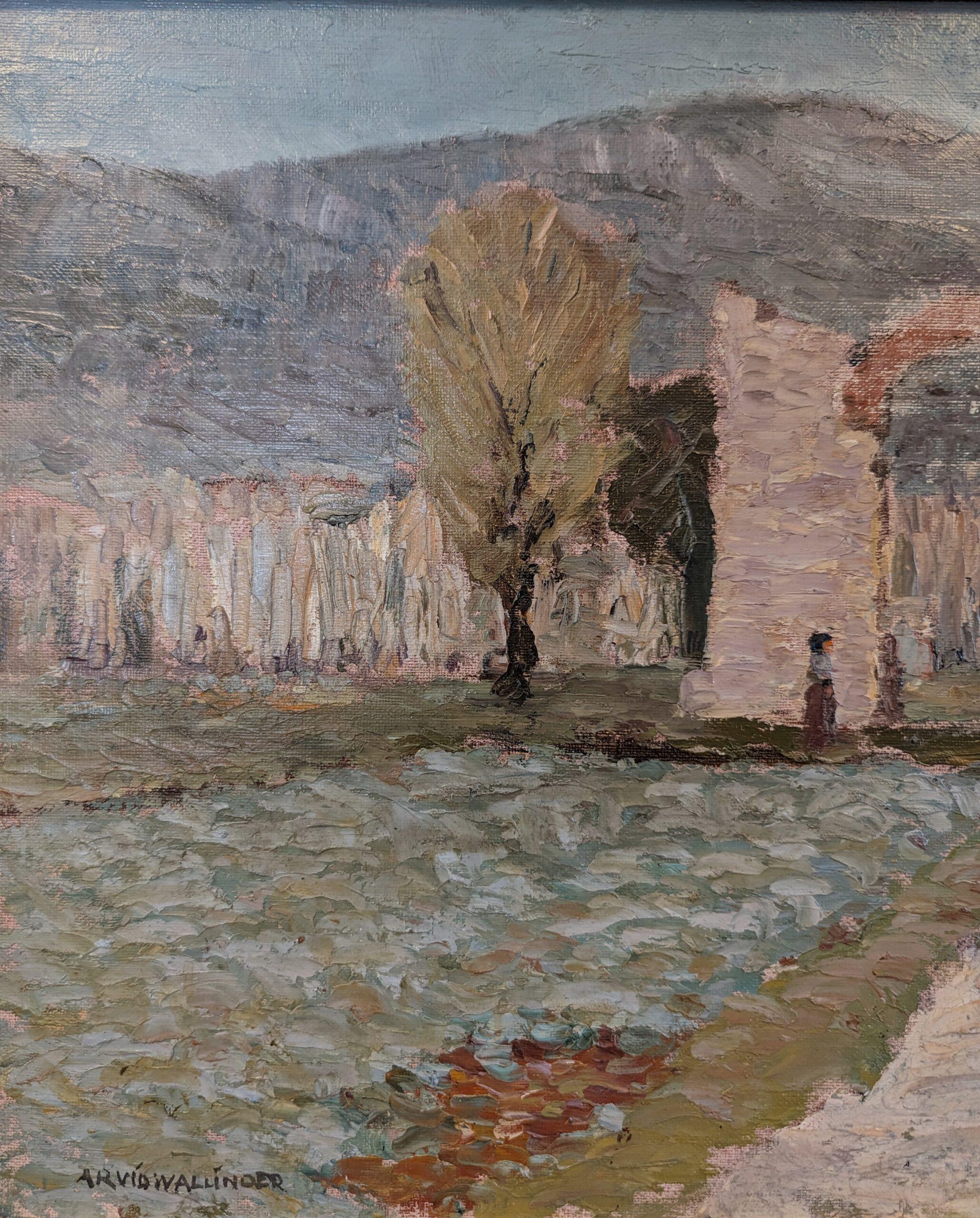 Vintage Mid-Century Swedish Framed Landscape Oil Painting - Italian Valley For Sale 5