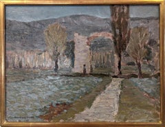 Peinture à l'huile suédoise vintage du milieu du siècle dernier, paysage encadré - Vallée italienne