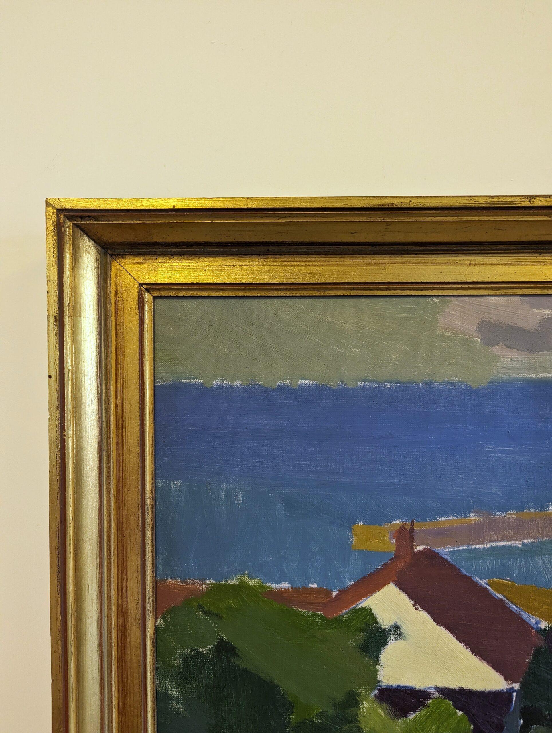 Vintage Mid-Century Swedish Framed Landscape Oil Painting - Late Afternoon Coast 12