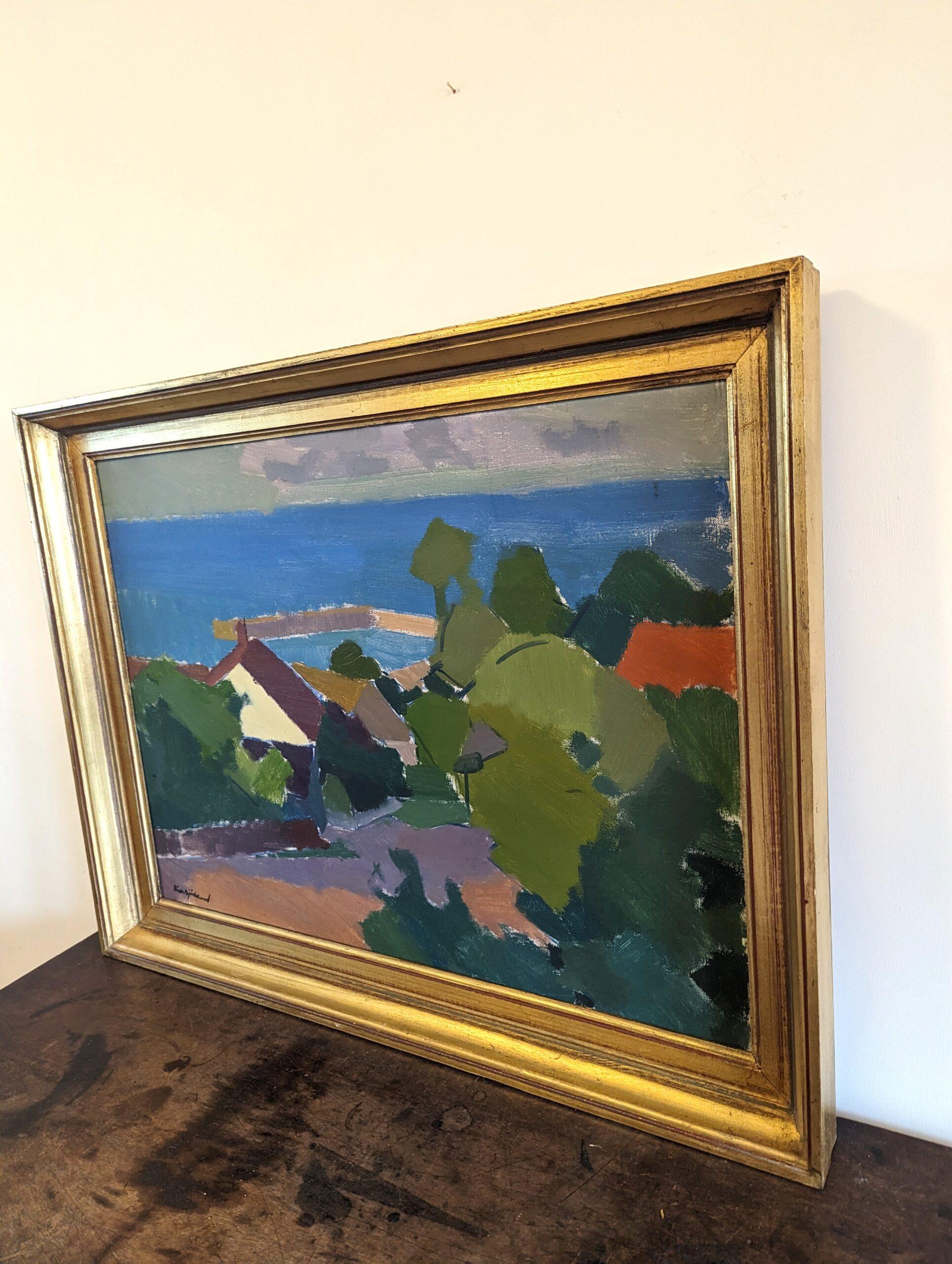 Vintage Mid-Century Swedish Framed Landscape Oil Painting - Late Afternoon Coast 1