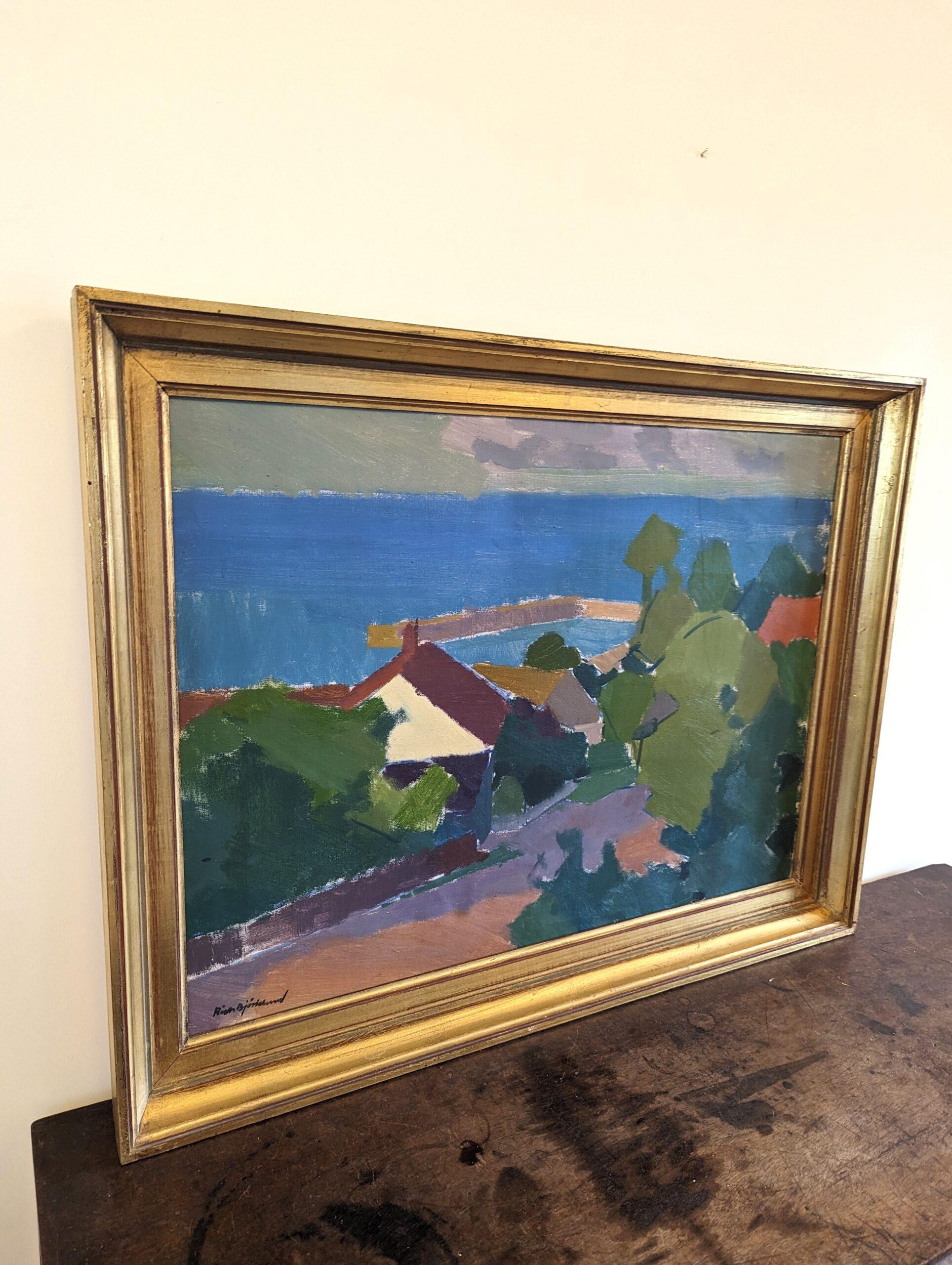 Vintage Mid-Century Swedish Framed Landscape Oil Painting - Late Afternoon Coast 2