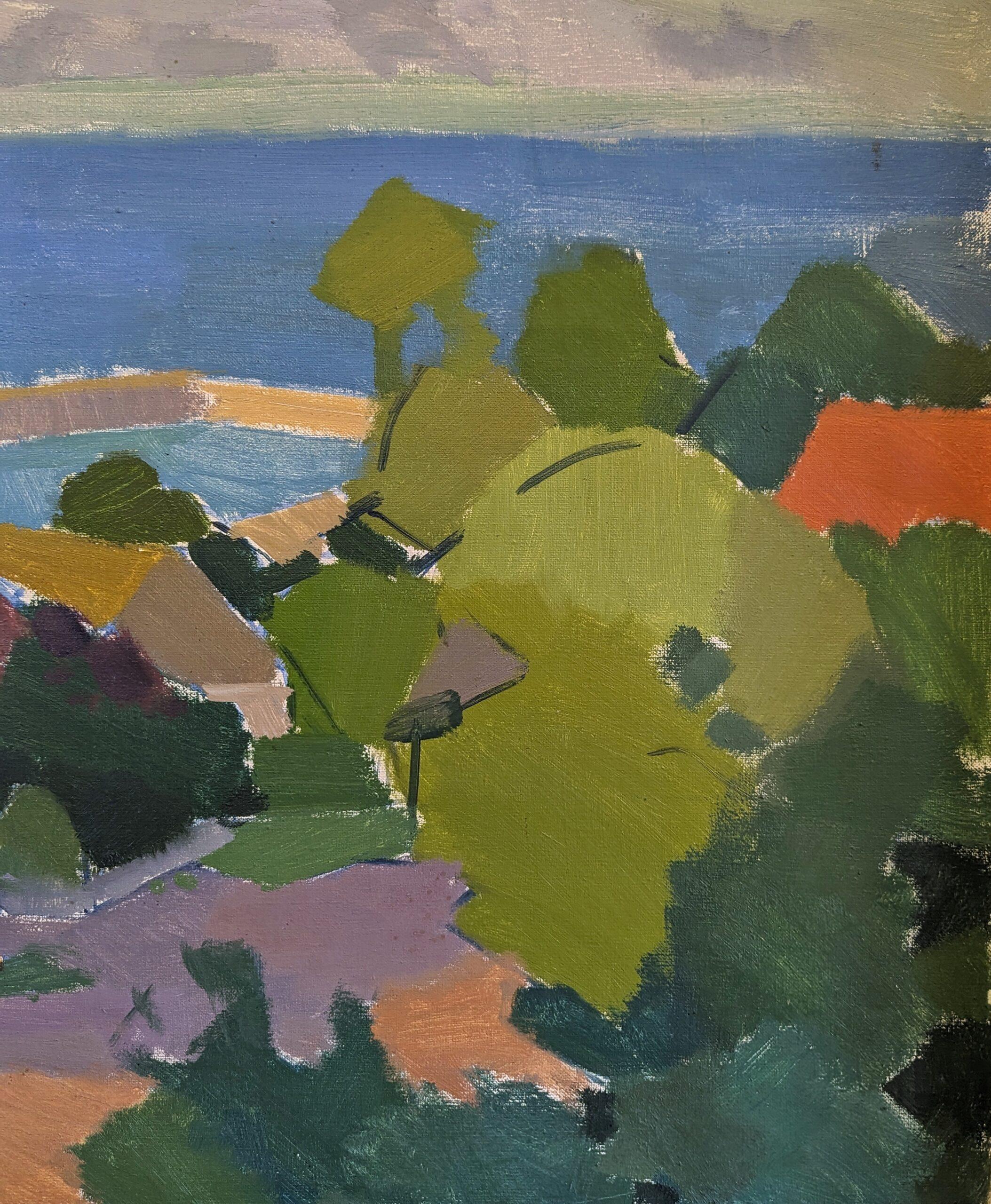 Vintage Mid-Century Swedish Framed Landscape Oil Painting - Late Afternoon Coast 6