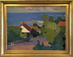 Vintage Mid-Century Swedish Framed Landscape Oil Painting - Late Afternoon Coast