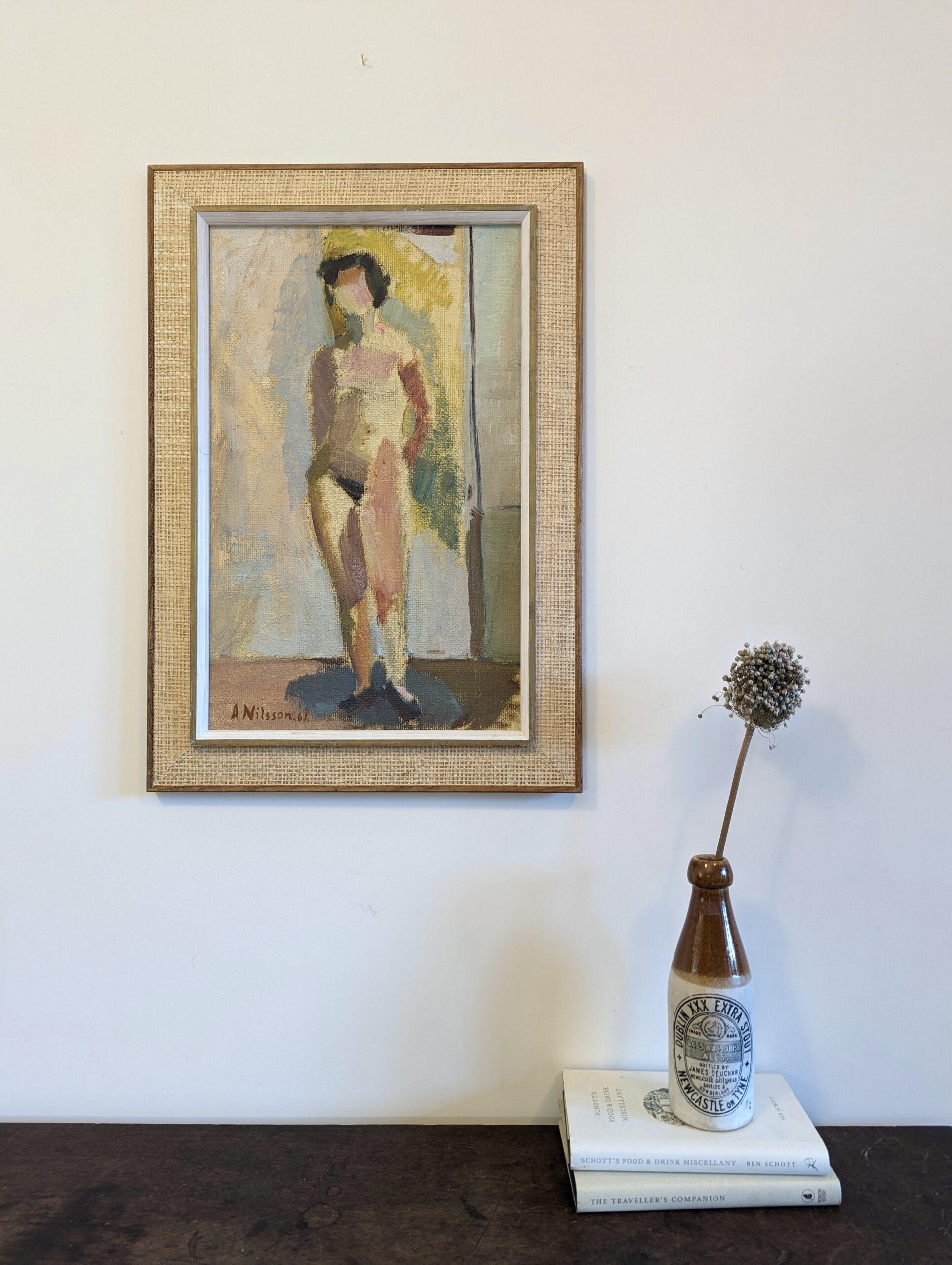 Vintage Mid-Century Swedish Framed Nude Figurative Oil Painting - Helene 1961 For Sale 8