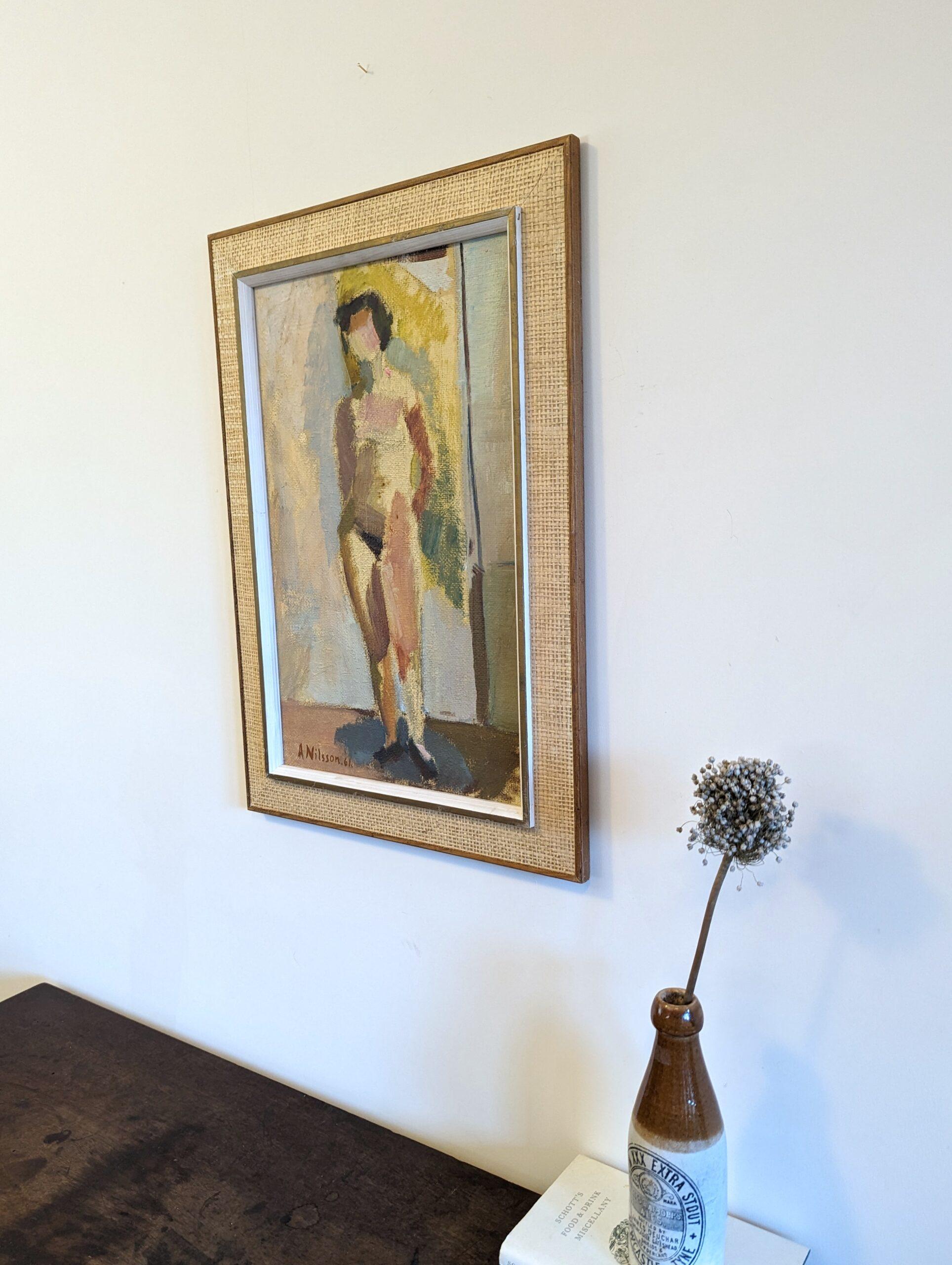 Vintage Mid-Century Swedish Framed Nude Figurative Oil Painting - Helene 1961 For Sale 1