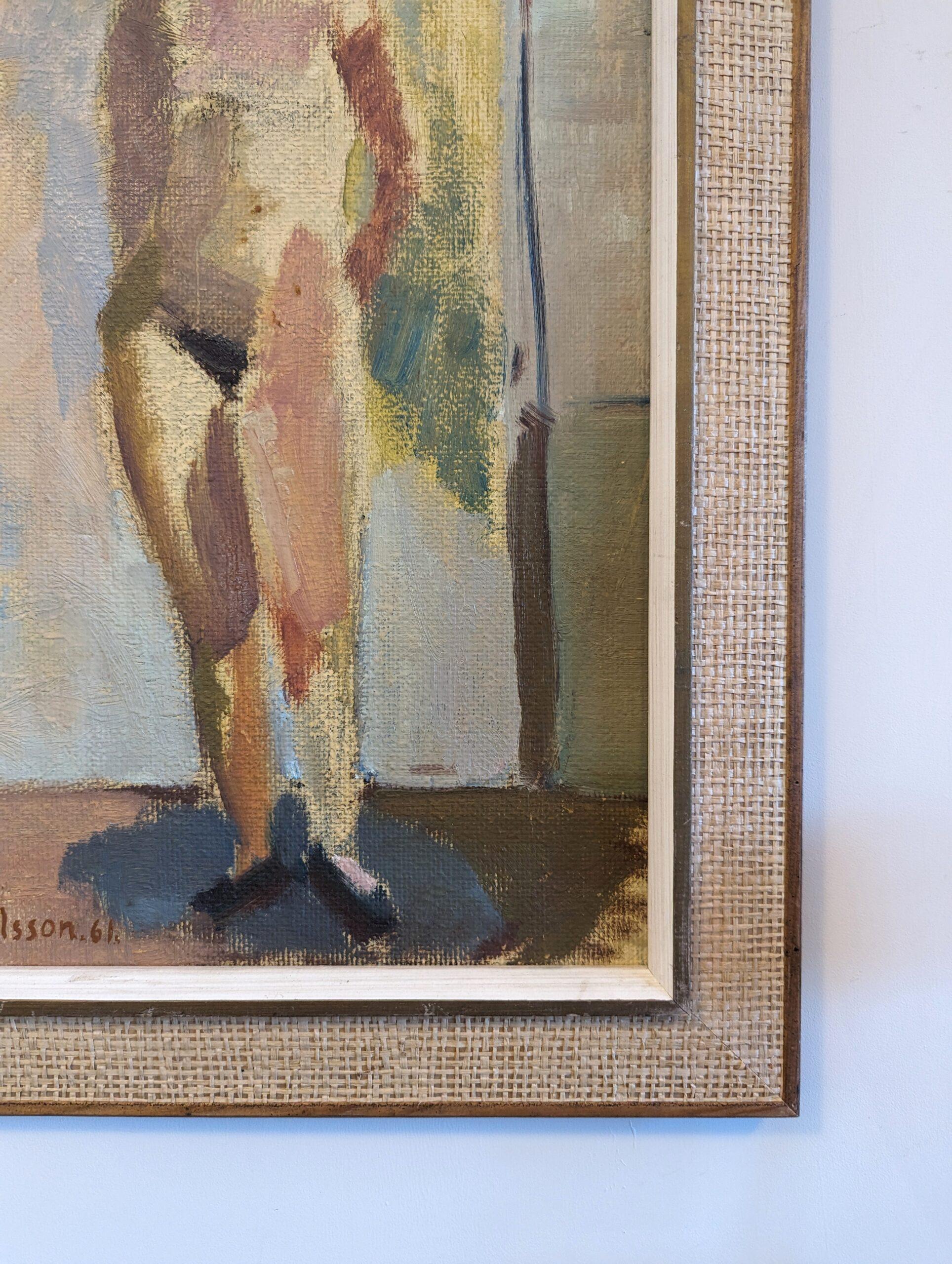 Vintage Mid-Century Swedish Framed Nude Figurative Oil Painting - Helene 1961 For Sale 3