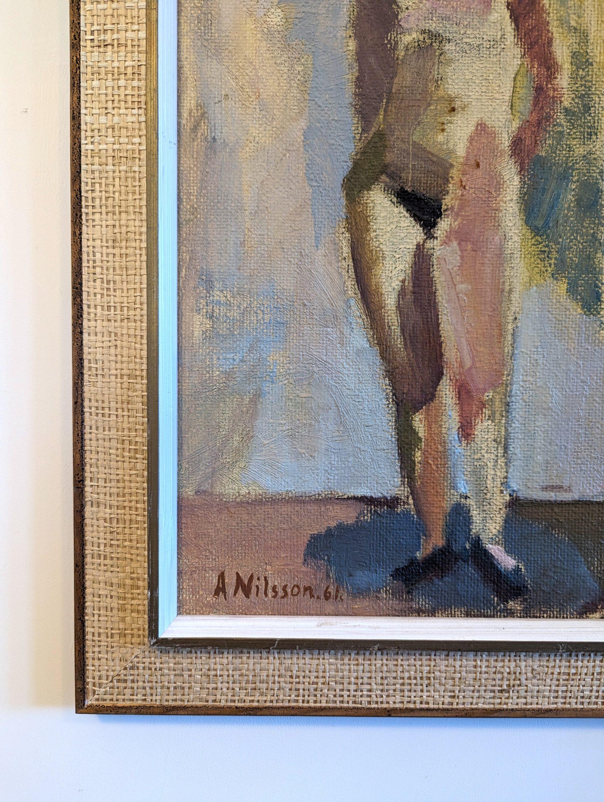 Vintage Mid-Century Swedish Framed Nude Figurative Oil Painting - Helene 1961 For Sale 4
