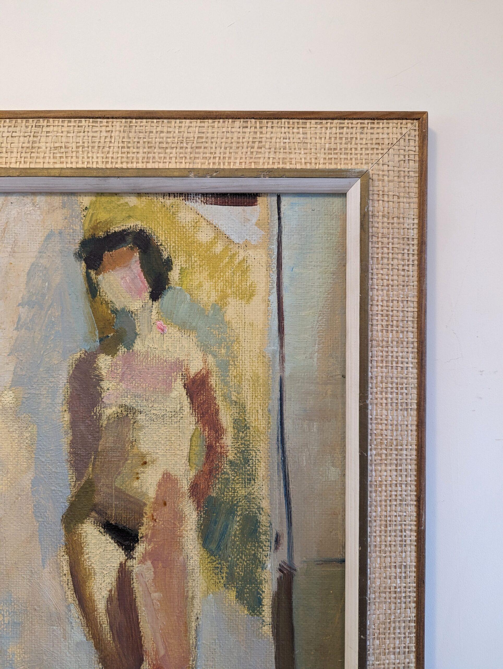Vintage Mid-Century Swedish Framed Nude Figurative Oil Painting - Helene 1961 For Sale 5