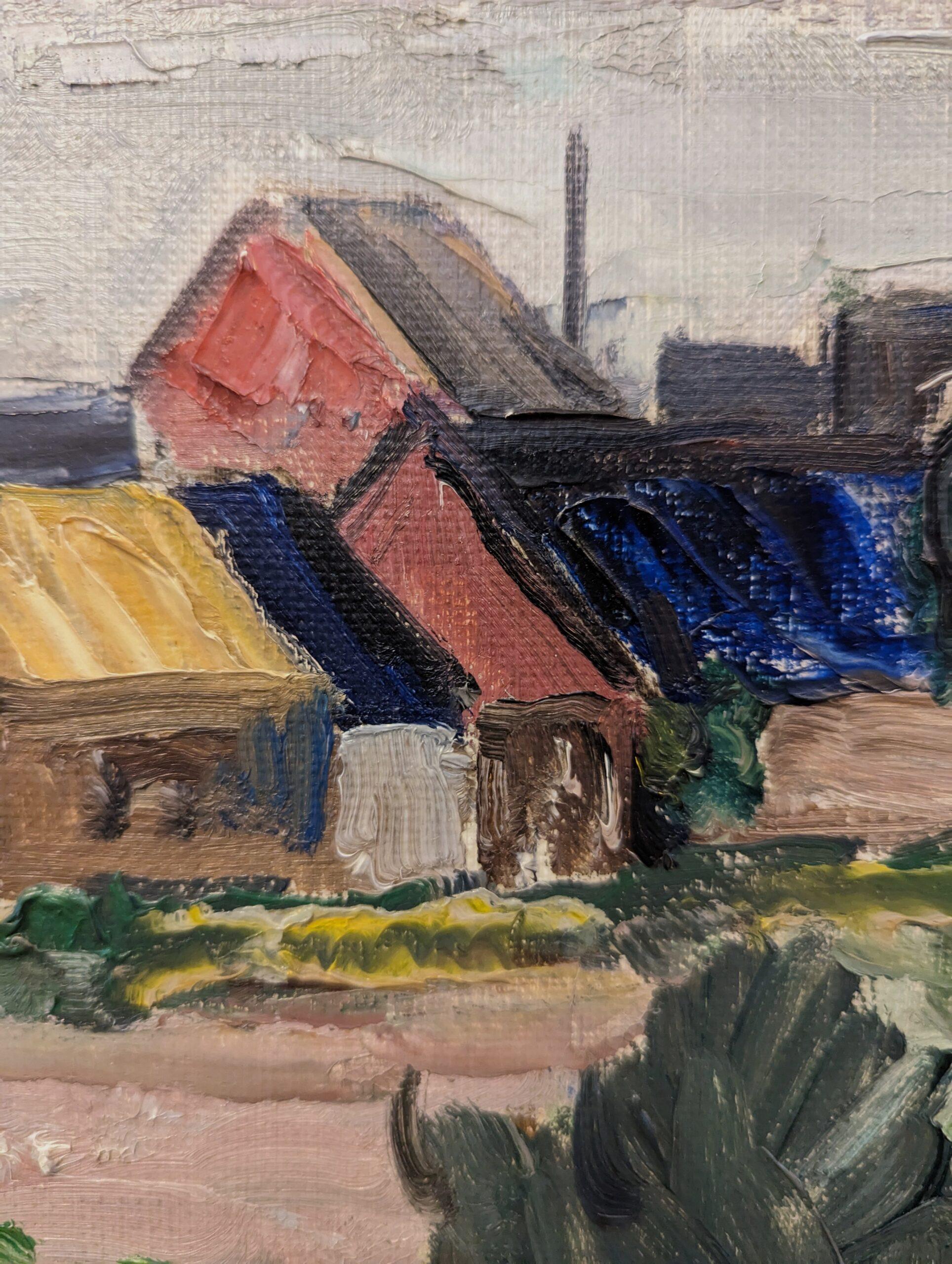 Vintage Mid-Century Swedish Framed Oil Painting - Houses in Landscape 2