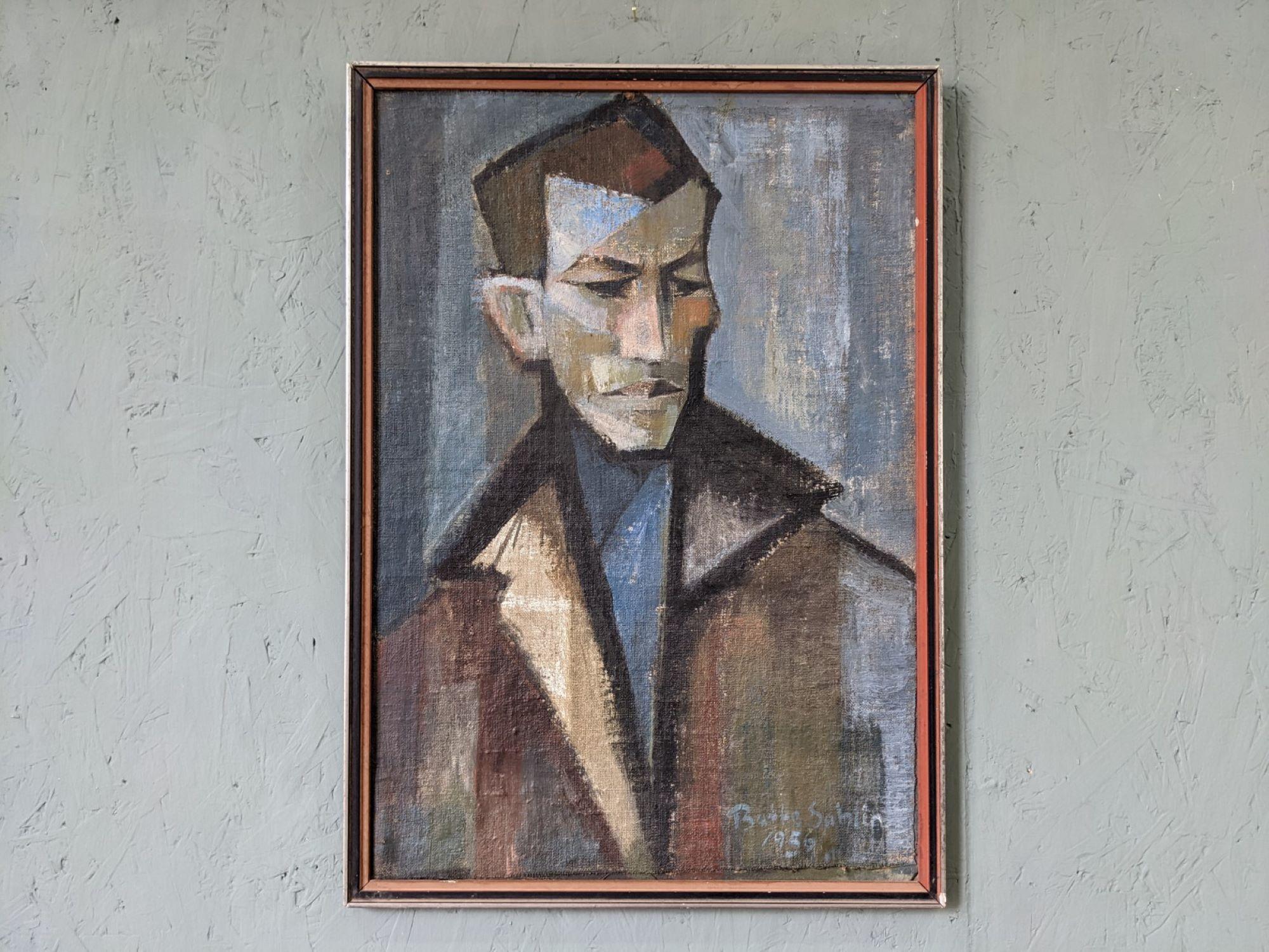 Vintage Mid-Century Swedish Framed Oil Painting - Portrait of a Man 7