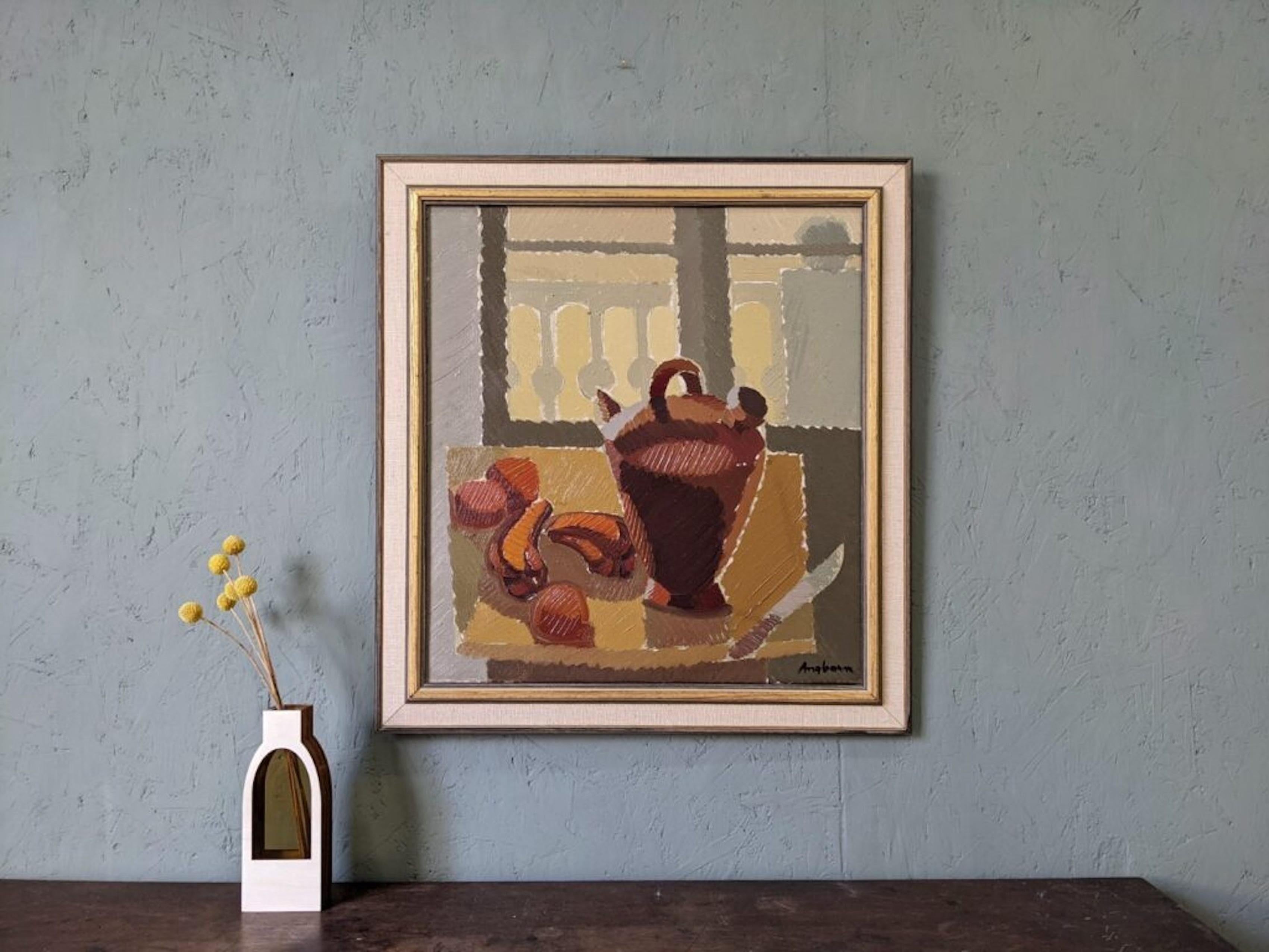 Vintage Mid-Century Swedish Framed Oil Painting - Still Life by the Window 8