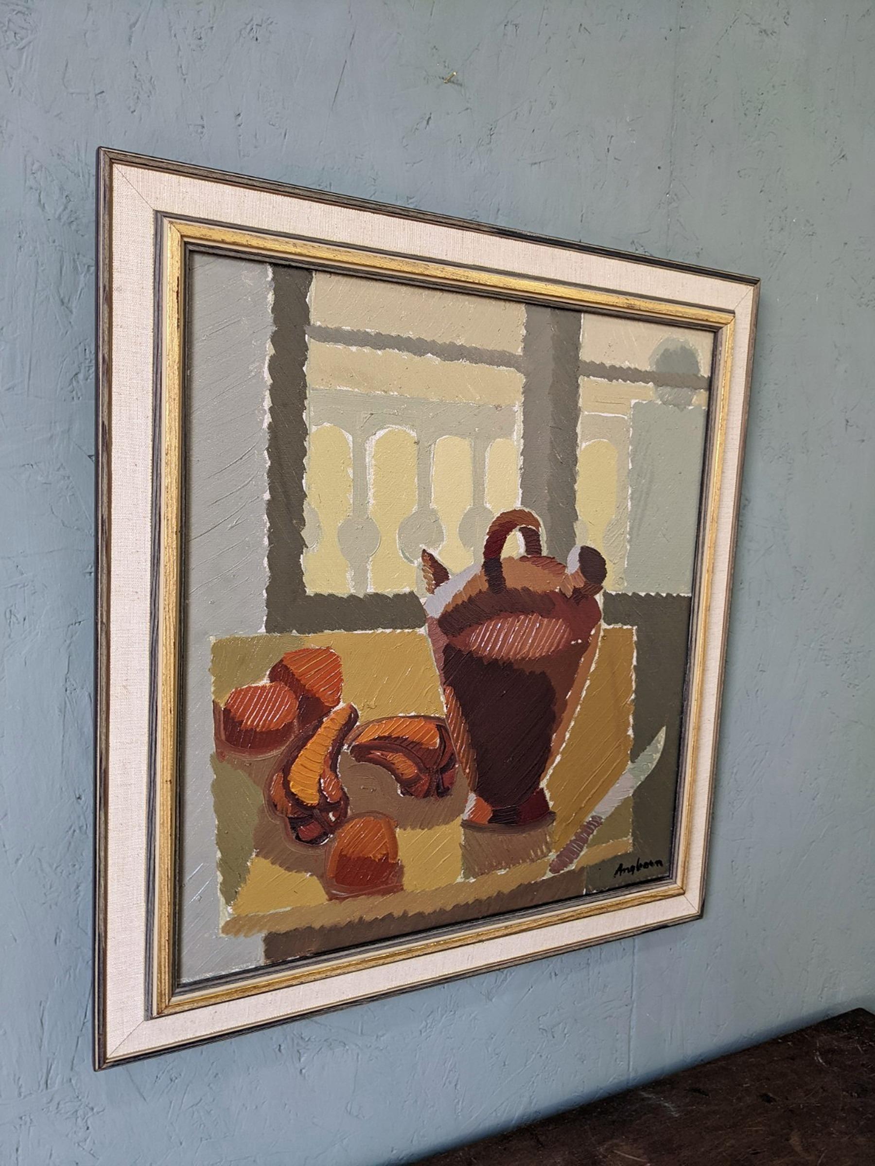 Vintage Mid-Century Swedish Framed Oil Painting - Still Life by the Window 1