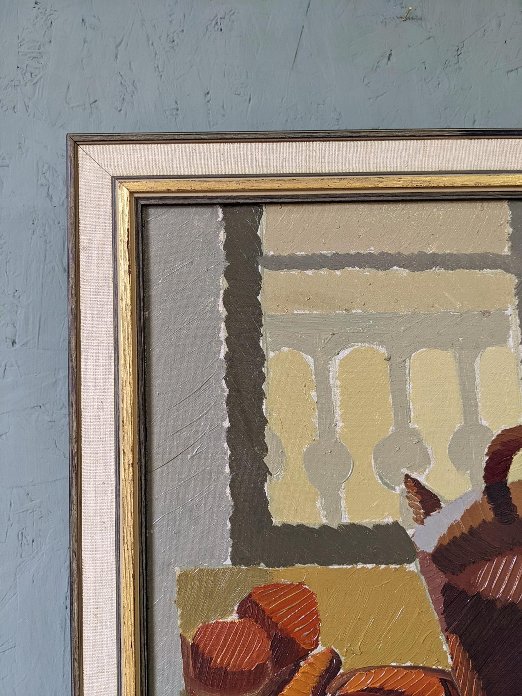 Vintage Mid-Century Swedish Framed Oil Painting - Still Life by the Window 2