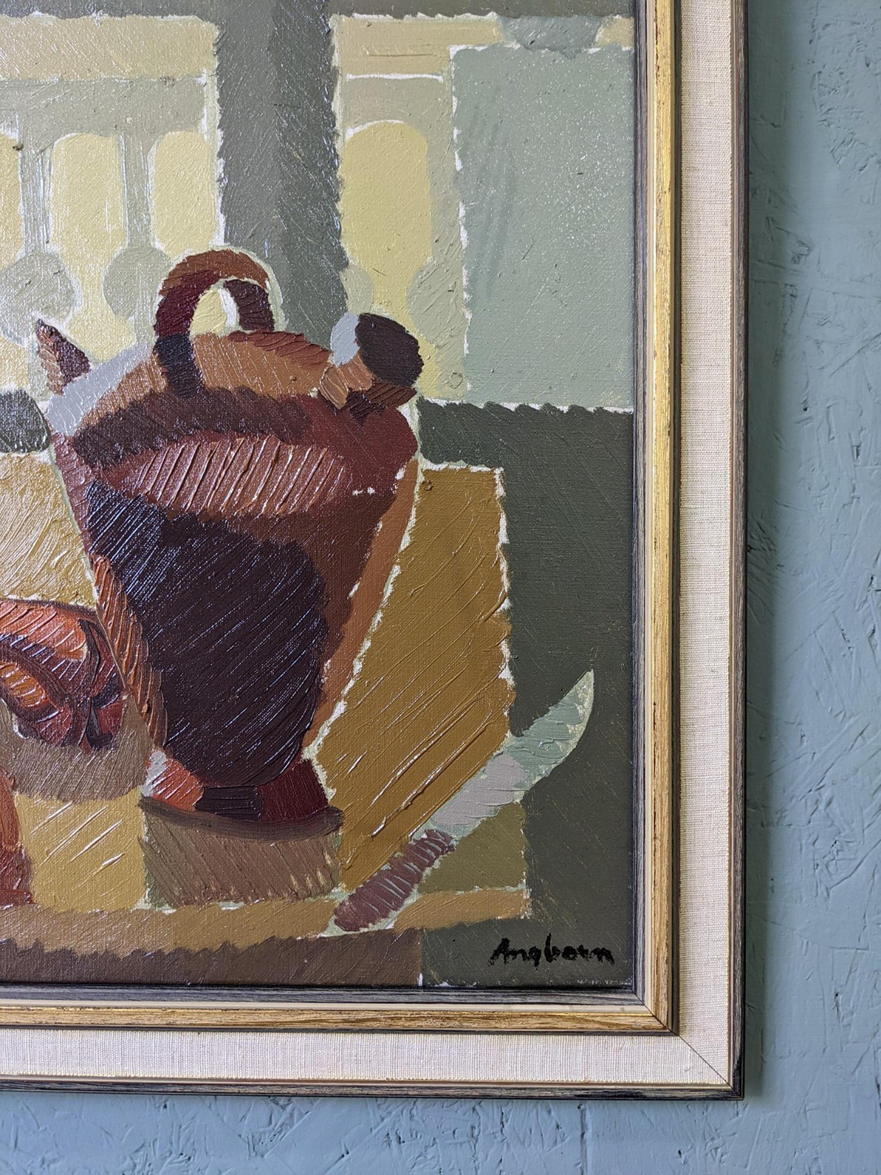 Vintage Mid-Century Swedish Framed Oil Painting - Still Life by the Window 3