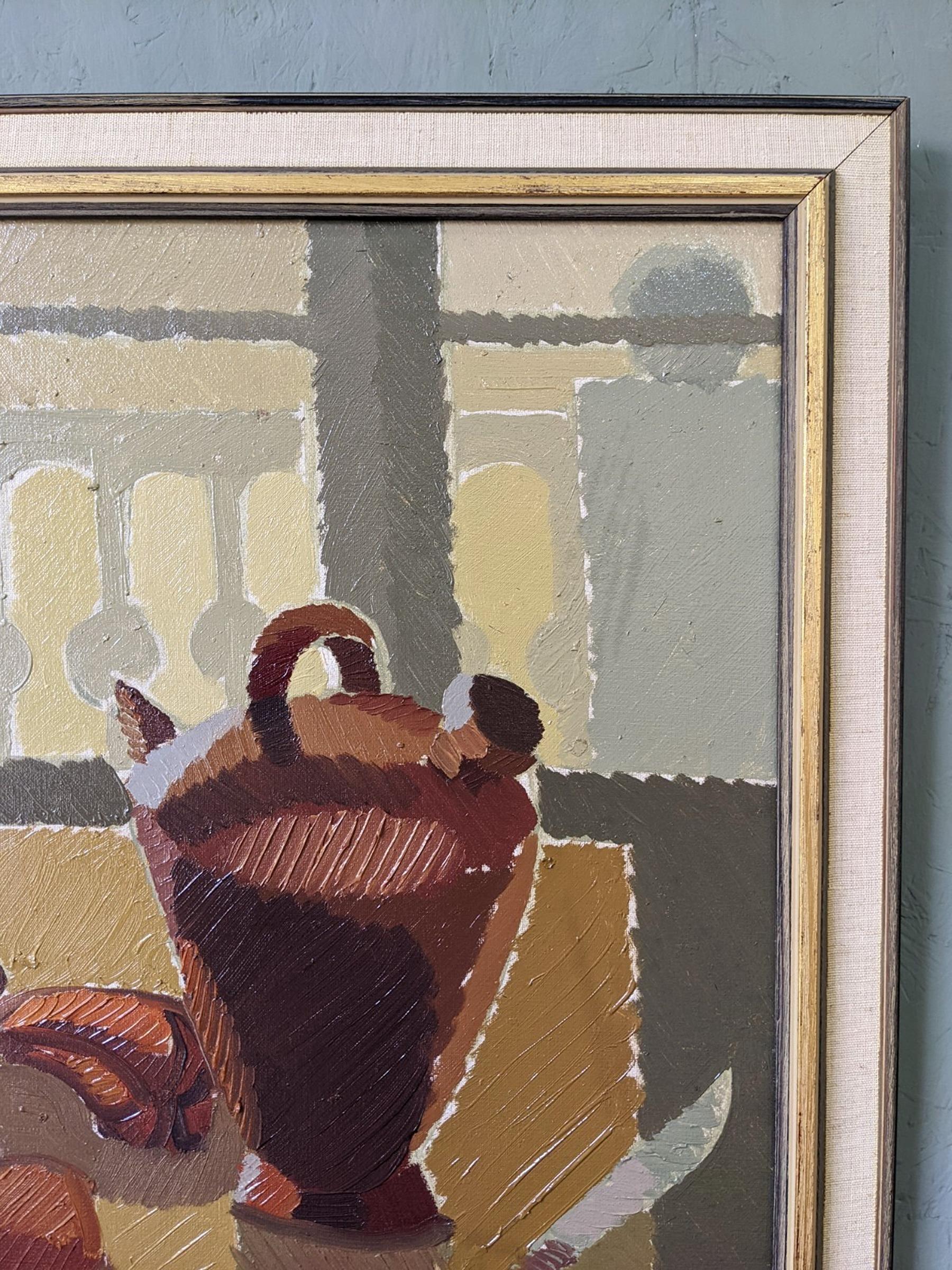 Vintage Mid-Century Swedish Framed Oil Painting - Still Life by the Window 7