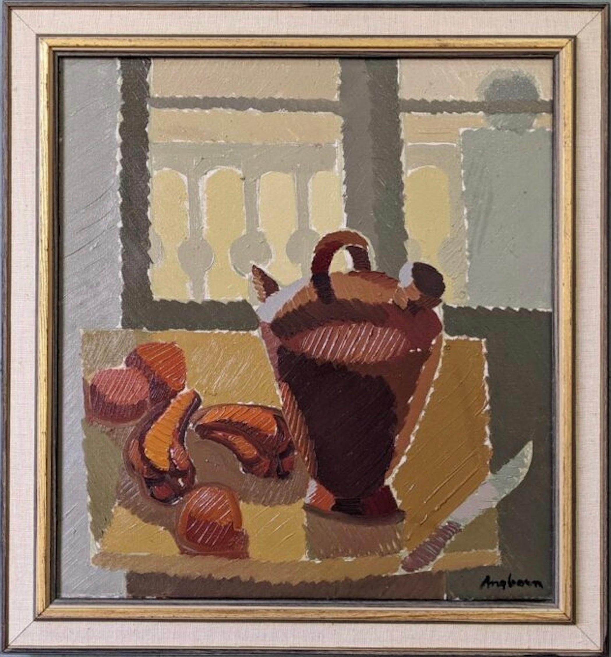 Unknown Still-Life Painting - Vintage Mid-Century Swedish Framed Oil Painting - Still Life by the Window
