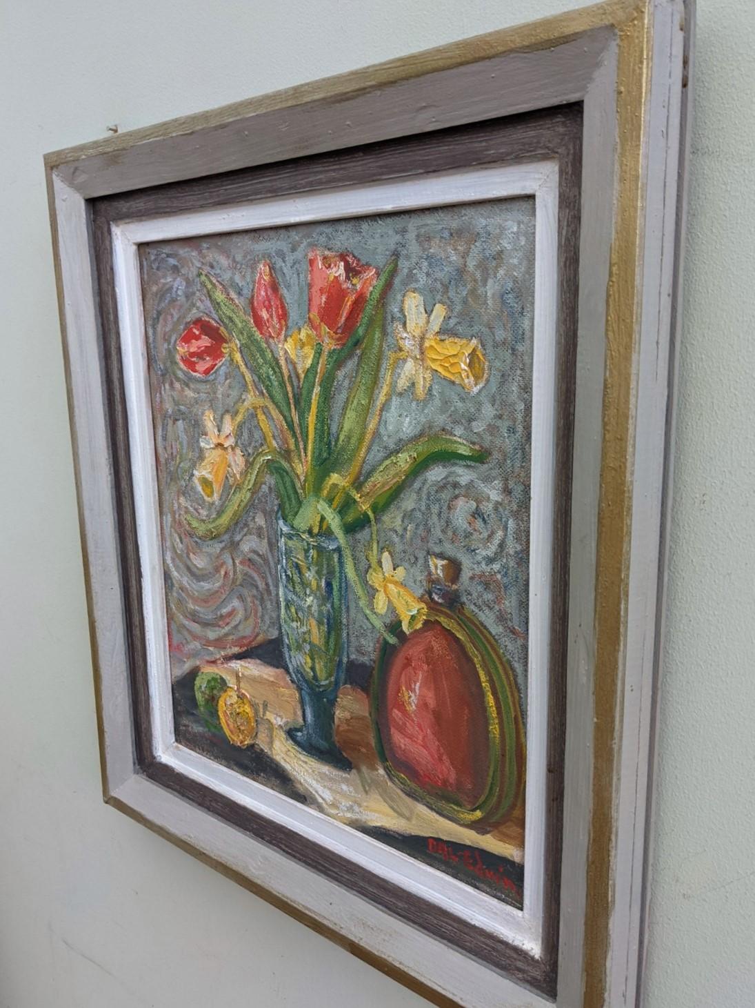 Vintage Mid-Century Swedish Framed Oil Painting - Still Life with Tulips 1