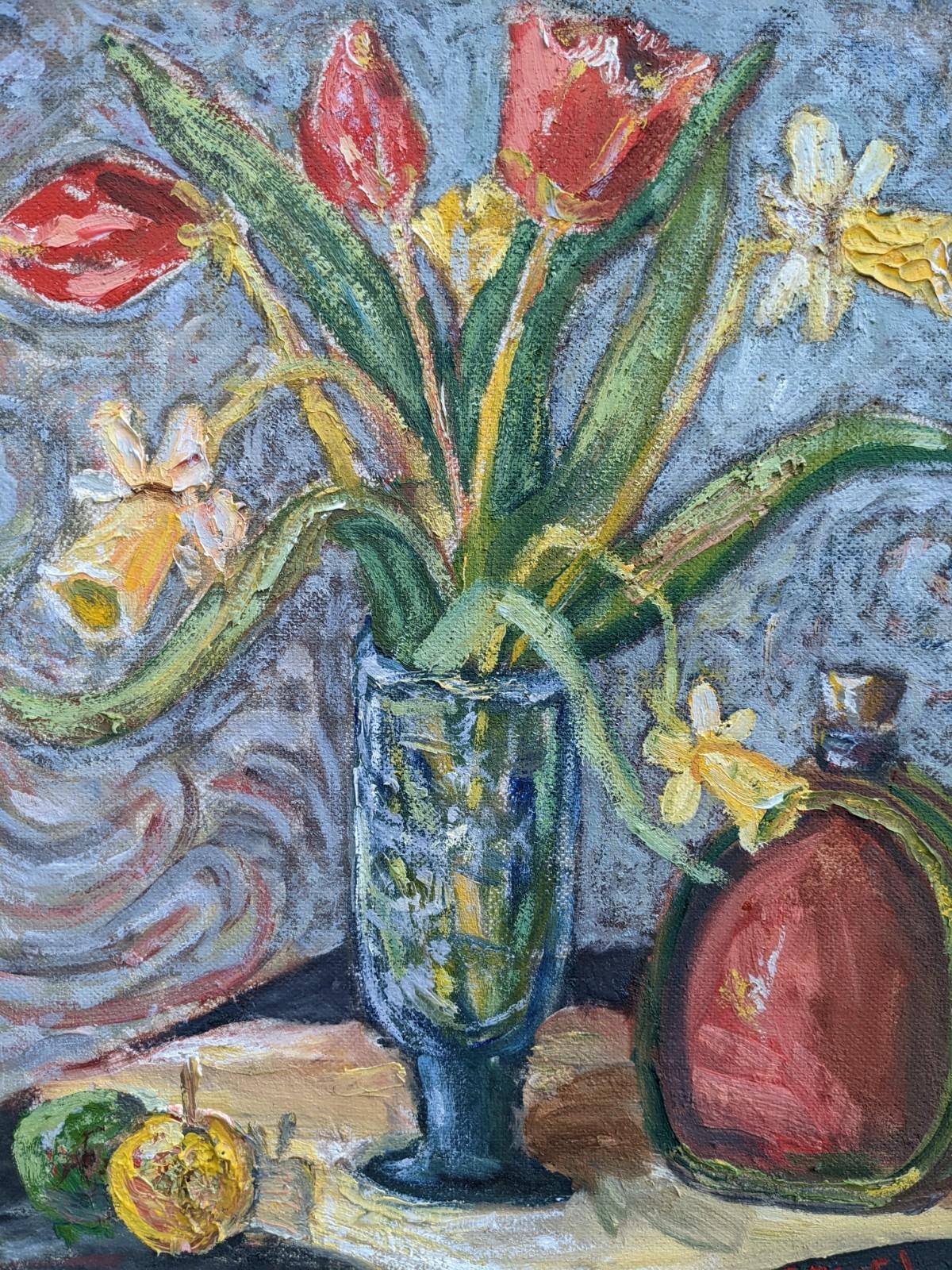 Vintage Mid-Century Swedish Framed Oil Painting - Still Life with Tulips 2
