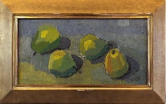 Vintage Mid-Century Swedish Framed Still Life Oil Painting - Green Pears
