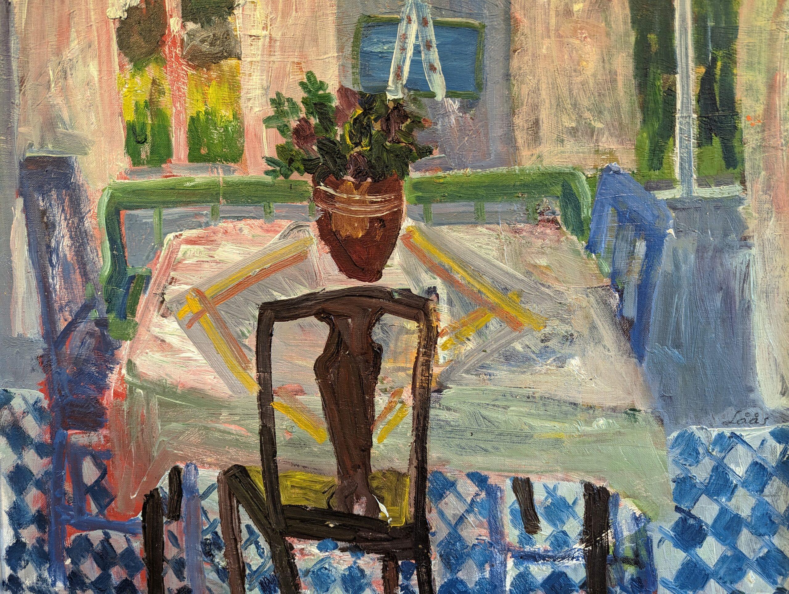 IL TAVOLO DELLA CUCINA
Dimensioni: 53 x 64 cm (cornice inclusa)
Olio su tavola

Una composizione d'interni di metà secolo, brillantemente eseguita e affascinante, realizzata a olio su tavola.

Un tavolo da cucina punteggia il centro della