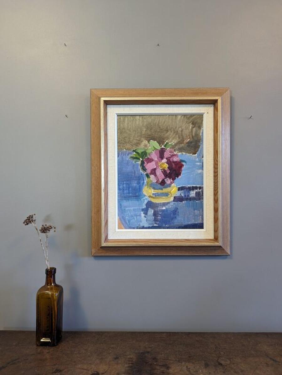 Vintage Mid-Century Swedish Framed Still Life Oil Painting - Wild Rose For Sale 1