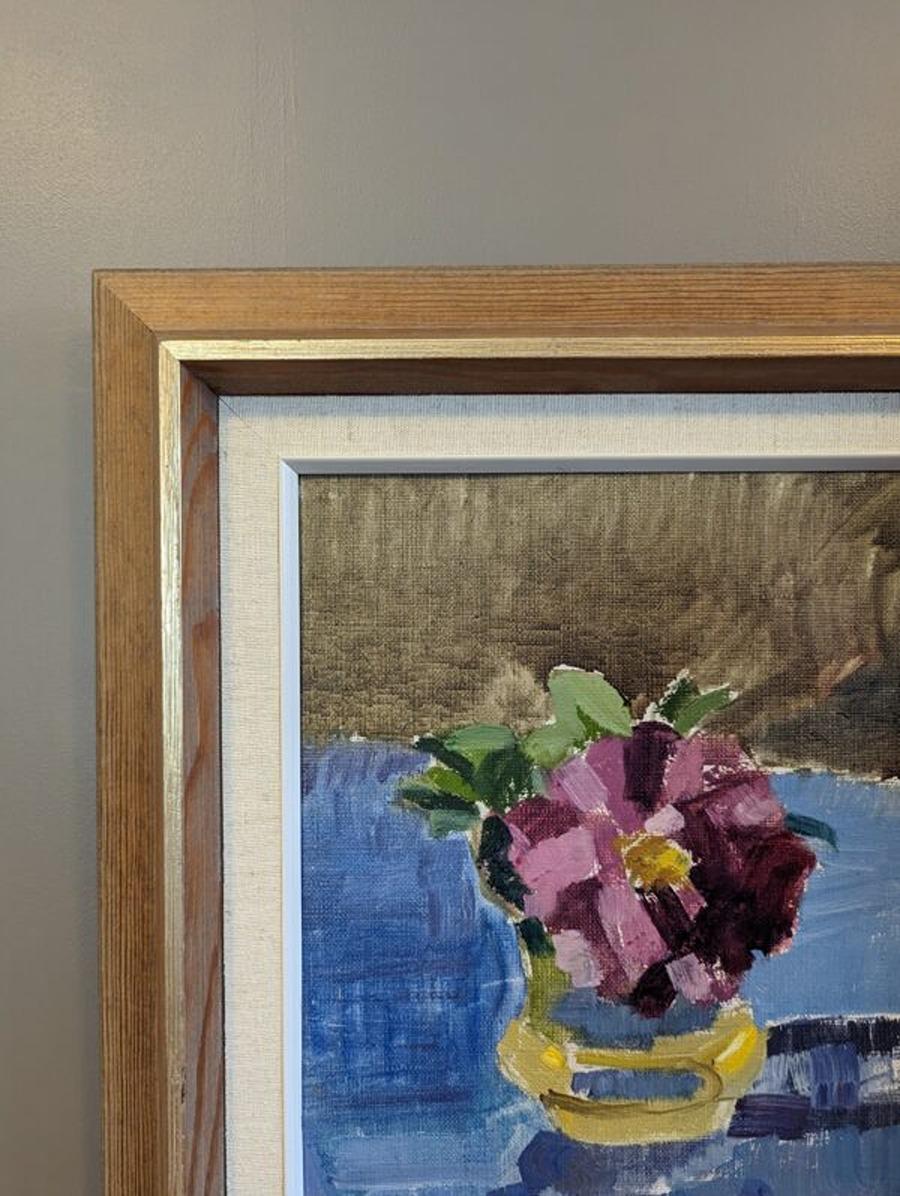Vintage Mid-Century Swedish Framed Still Life Oil Painting - Wild Rose For Sale 4