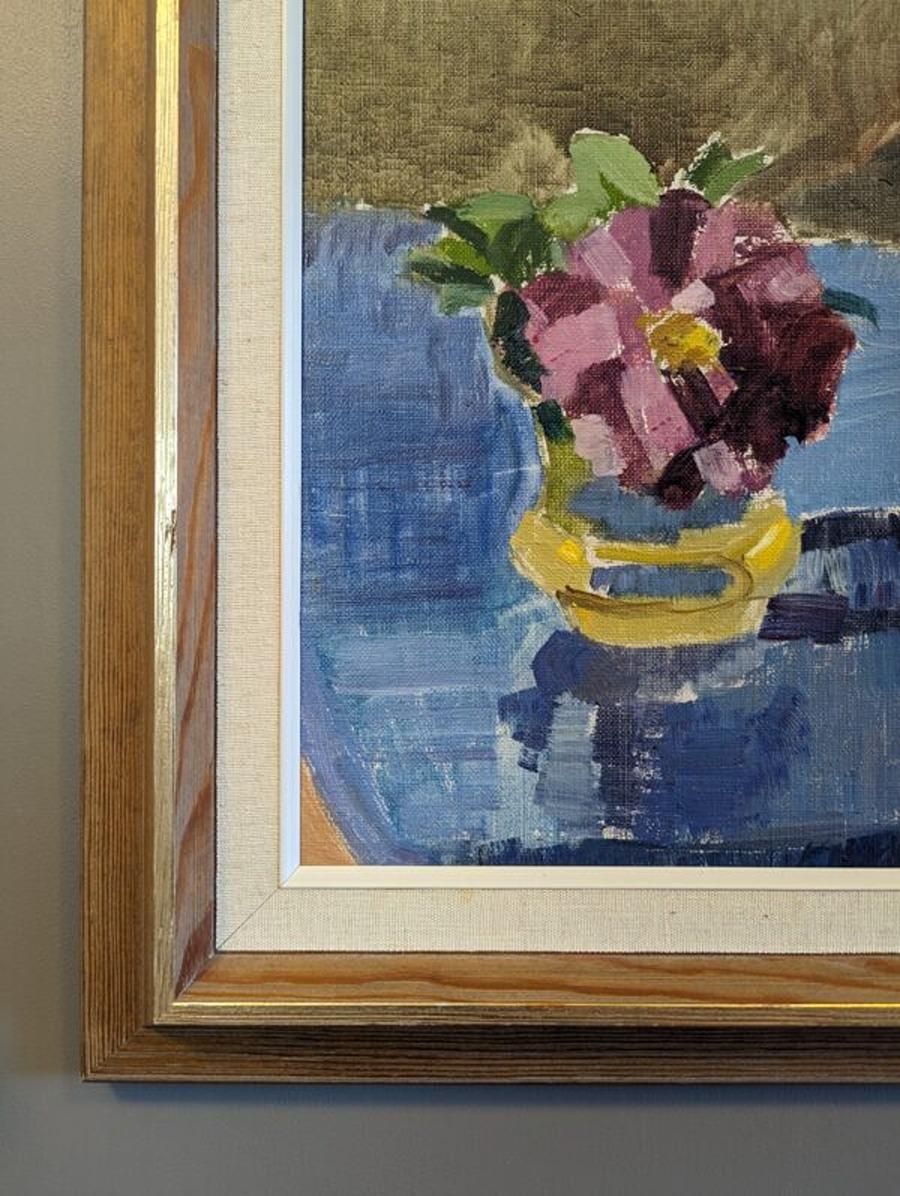 Vintage Mid-Century Swedish Framed Still Life Oil Painting - Wild Rose For Sale 7