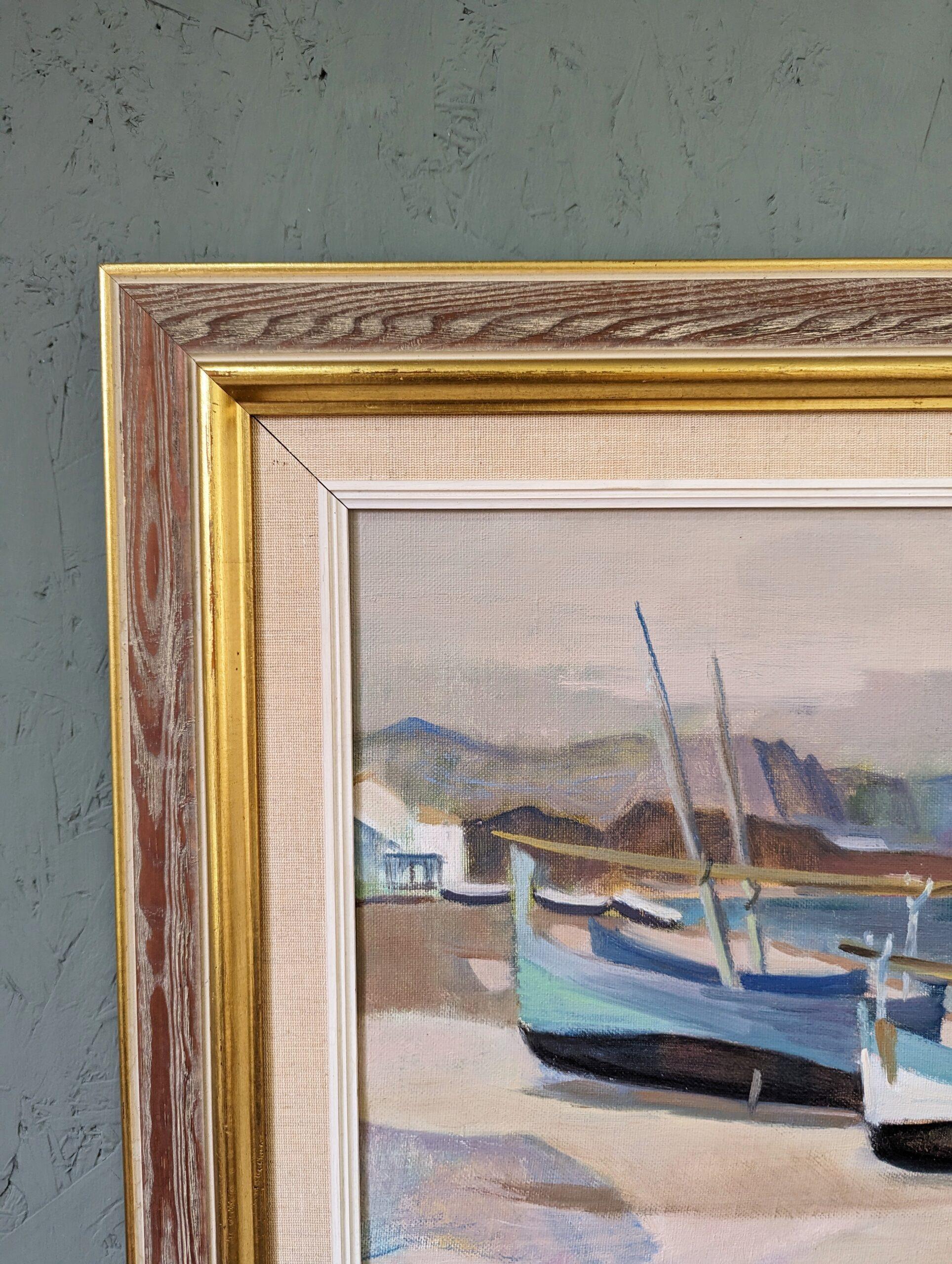 Vintage Mid-Century Swedish Landscape Framed Oil Painting - Calm Shore For Sale 8