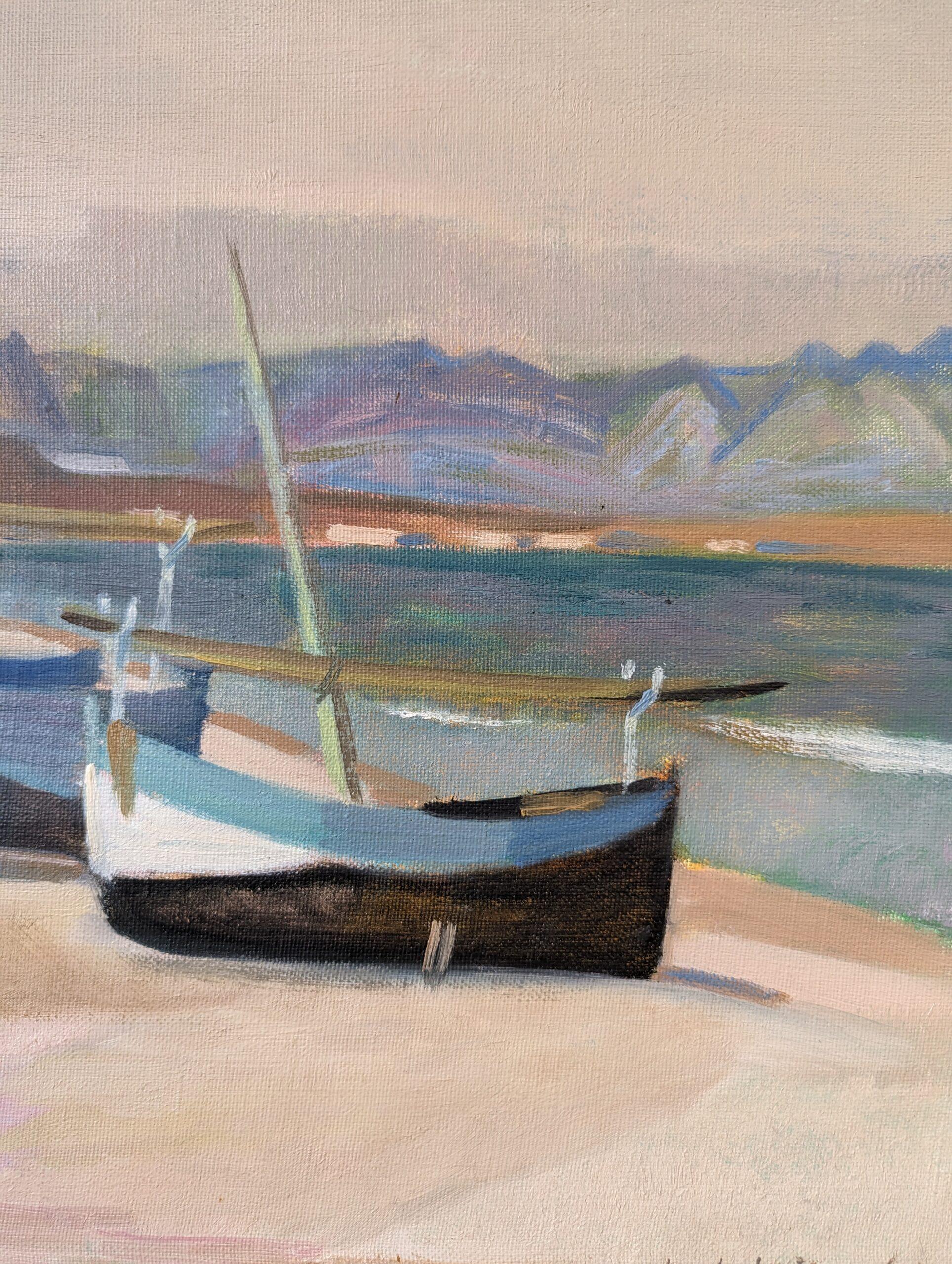 Vintage Mid-Century Swedish Landscape Framed Oil Painting - Calm Shore 2