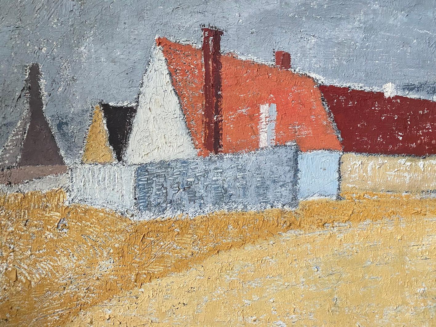 Vintage Mid-Century Swedish Landscape Framed Oil Painting - Orange Road 1