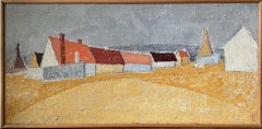 Vintage Mid-Century Swedish Landscape Framed Oil Painting - Orange Road