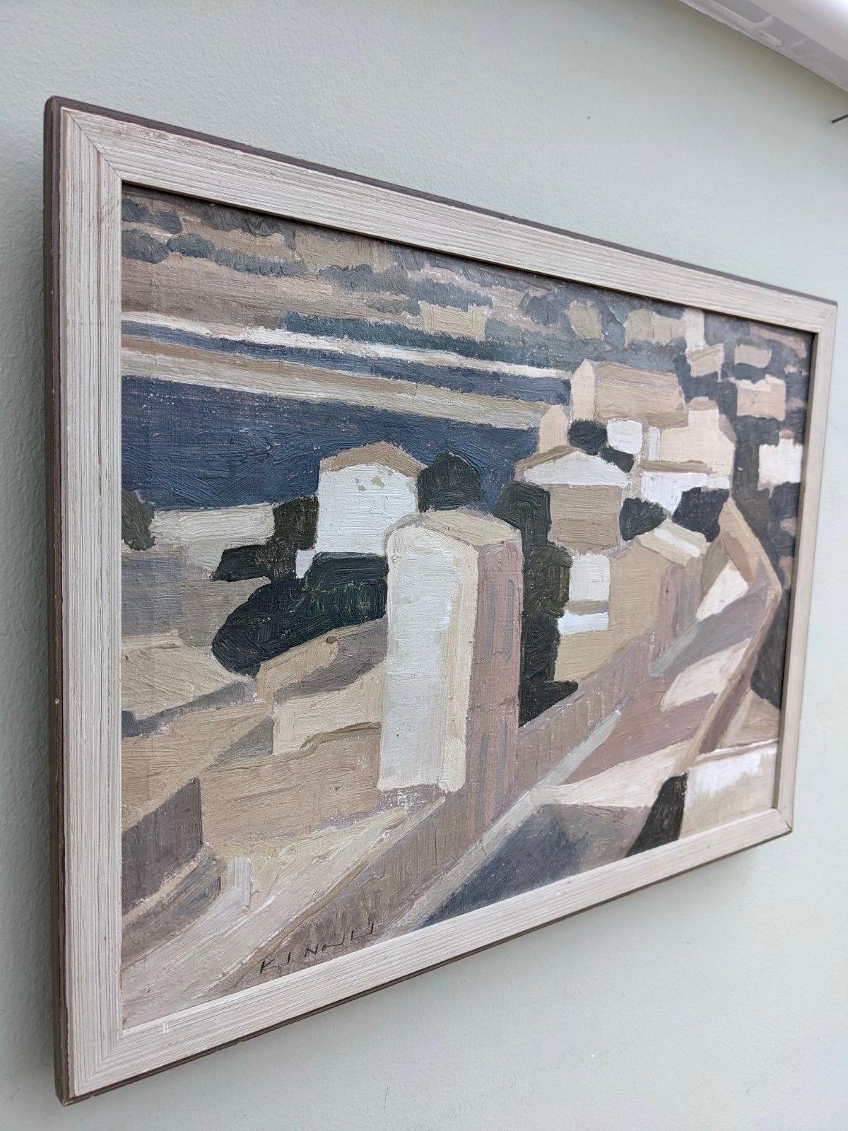 Vintage Mid Century Swedish Landscape Oil Painting - Abstract City 3