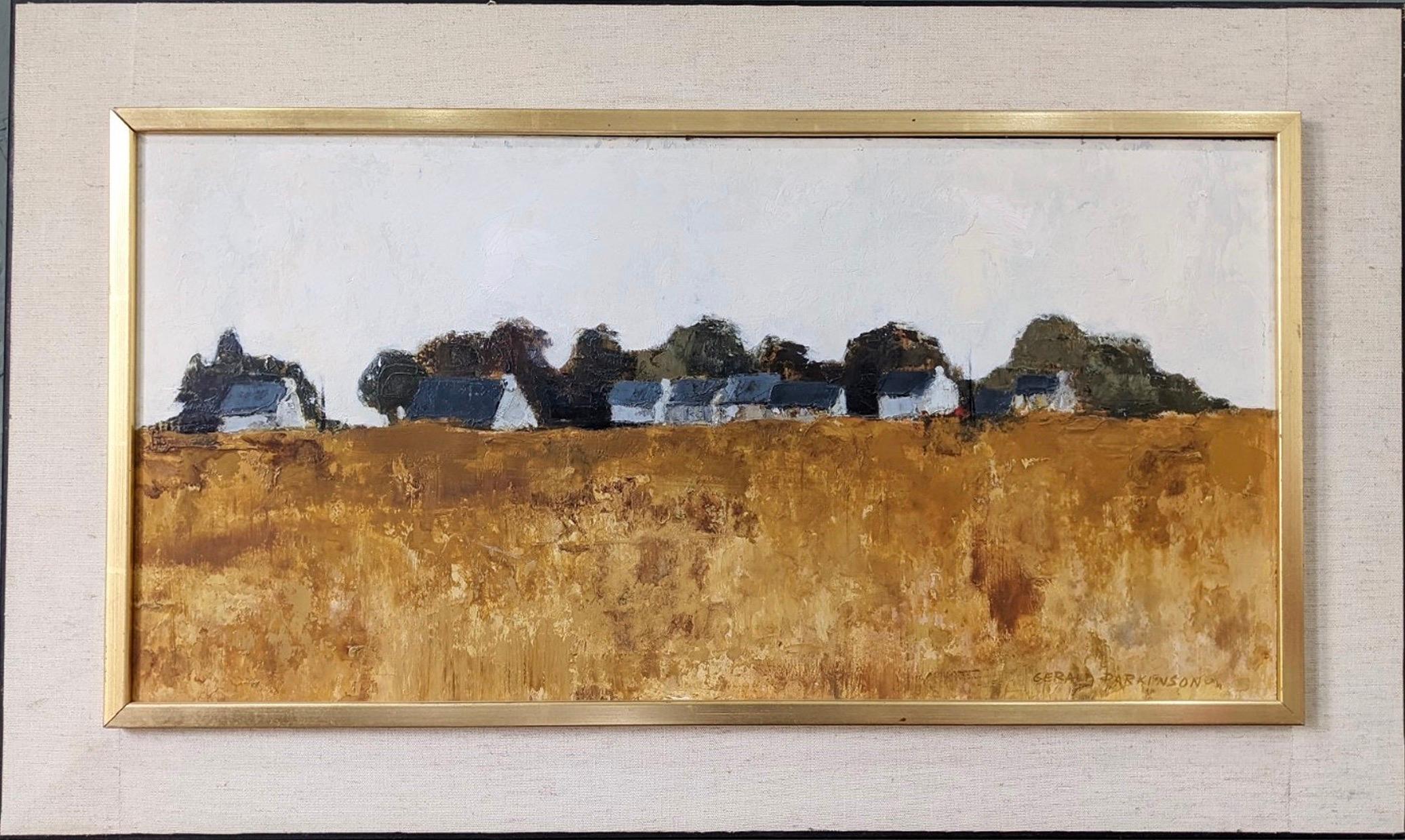 Unknown Landscape Painting - Vintage Mid-Century Swedish Landscape Oil Painting - Farm Houses