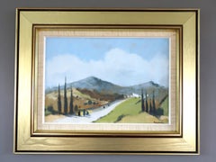 Vintage Mid Century Swedish Landscape Oil Painting - Road Through Soft Hills