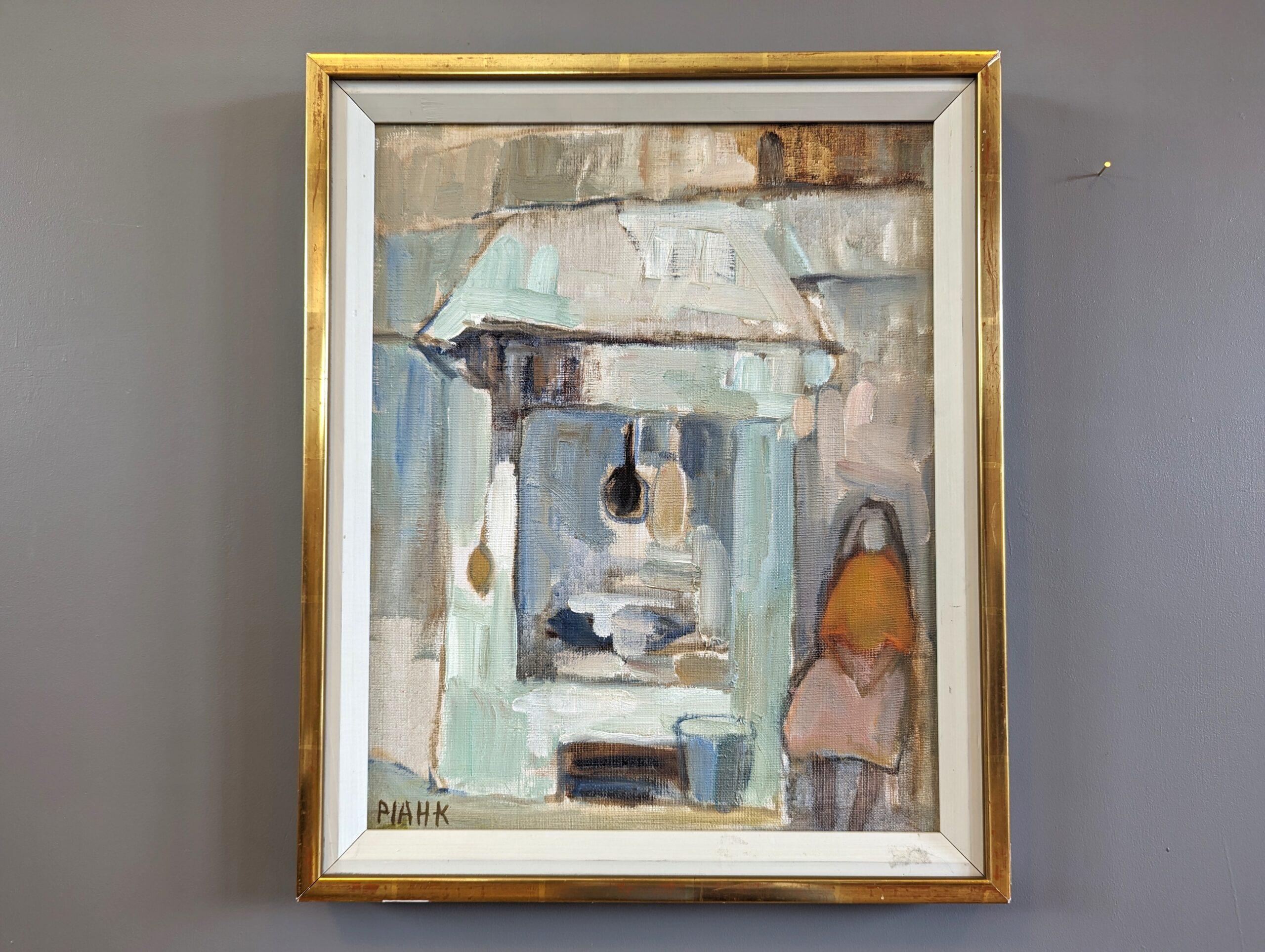 A RESTFUL MOMENT 
Size: 47 x 39 cm (including frame)
Oil on Canvas

It is mid-afternoon, the house is quiet, and the kitchen is in repose. The cook takes a moment to rest her tired legs and aching back. She knows it won’t be long before the