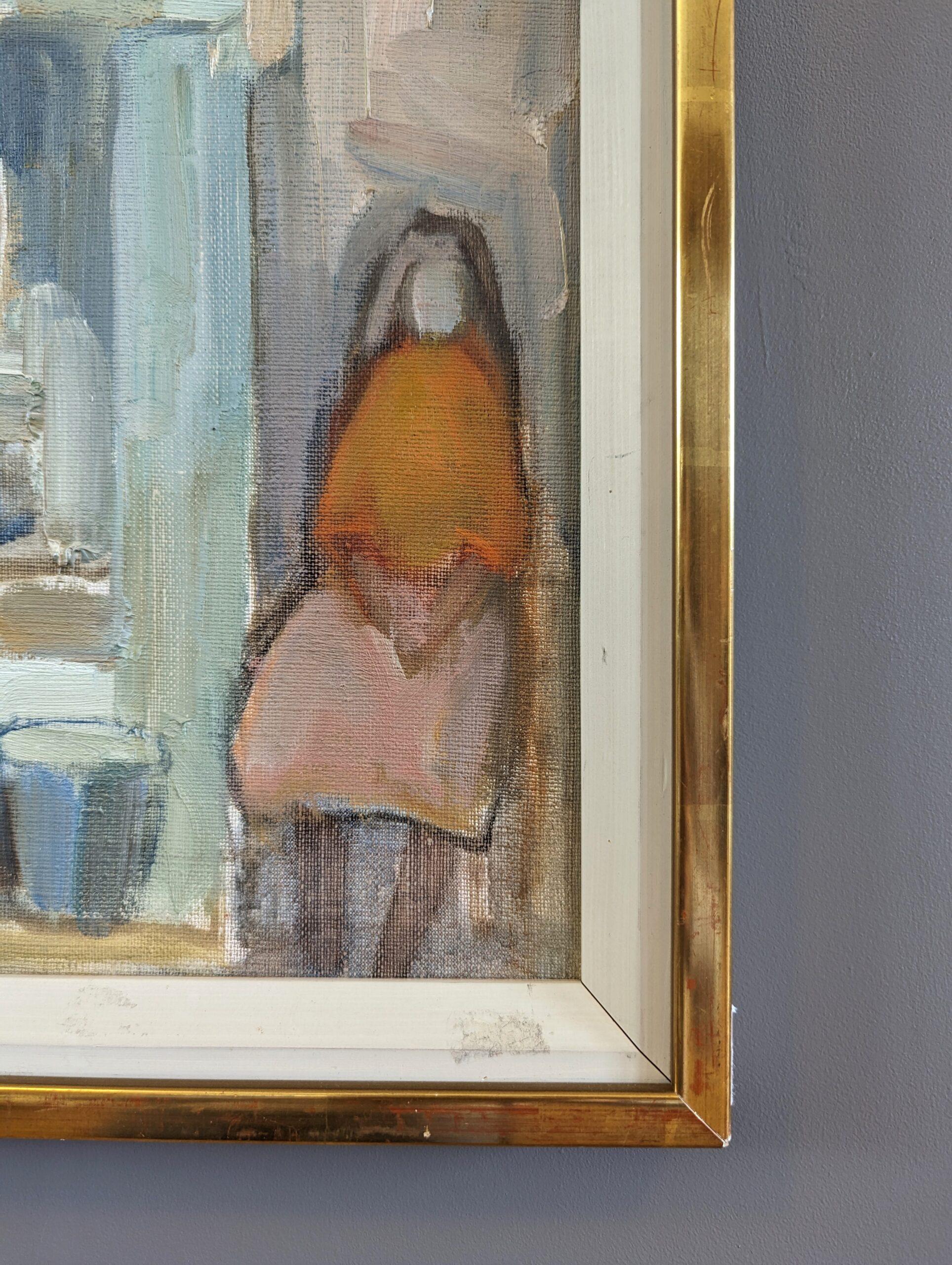 Vintage Mid-Century Swedish Modern Figurative Oil Painting - A Restful Moment 6
