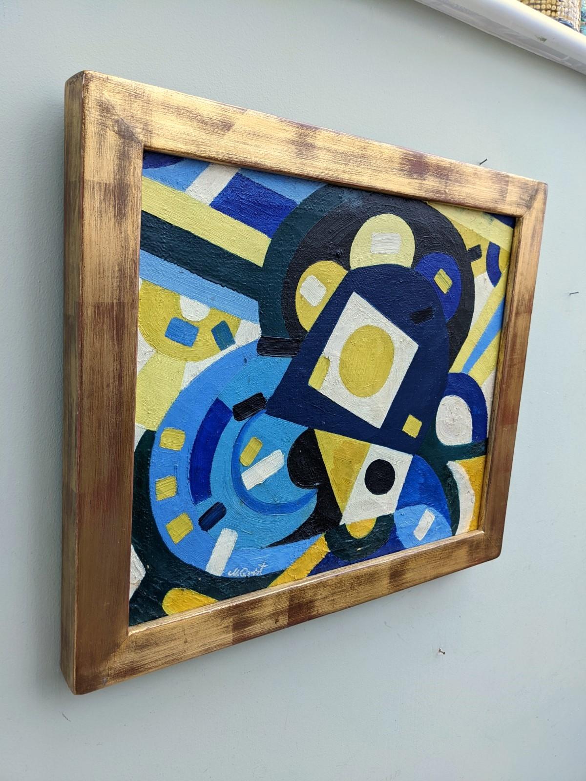 Vintage Mid-Century Swedish Modern Geometric Abstract Oil Painting - Puzzle 1