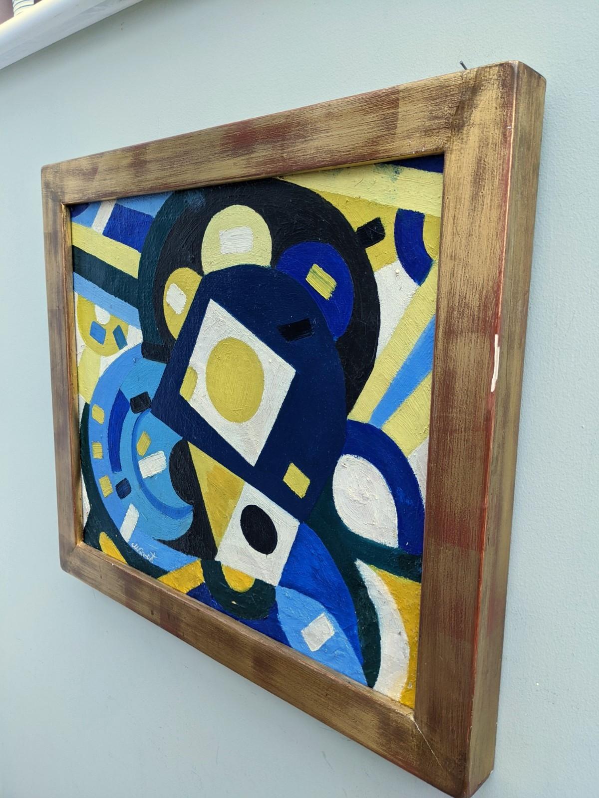 Vintage Mid-Century Swedish Modern Geometric Abstract Oil Painting - Puzzle 2