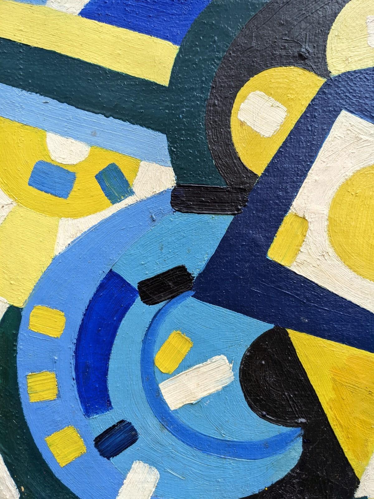 Vintage Mid-Century Swedish Modern Geometric Abstract Oil Painting - Puzzle 4