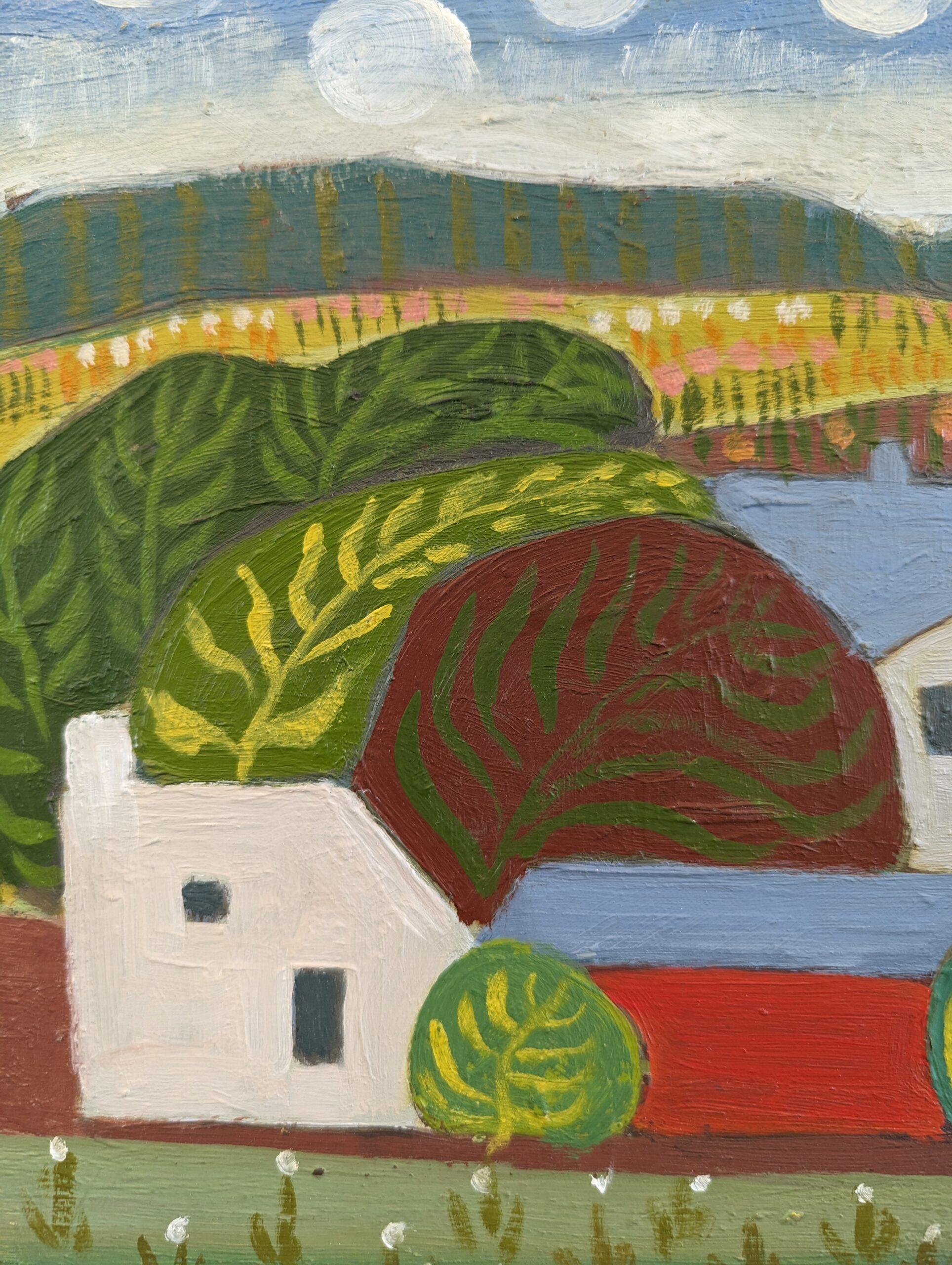 Vintage Mid-Century Swedish Naïve Stye Landscape Oil Painting - Wonderland For Sale 10