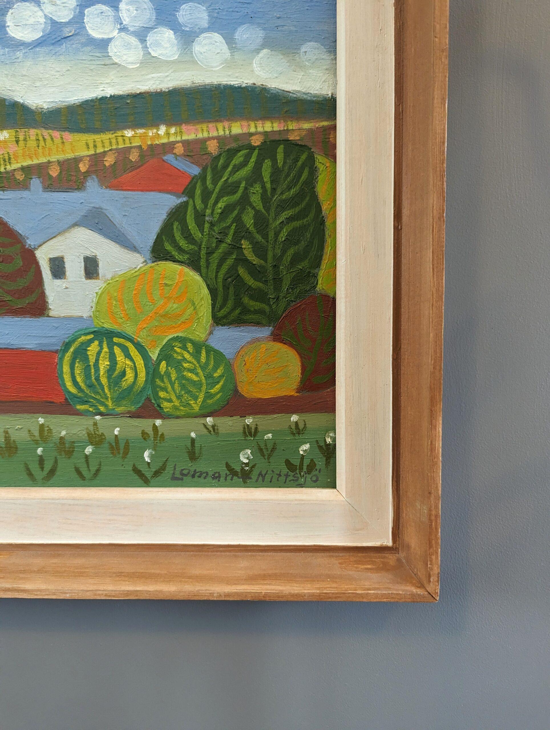 Vintage Mid-Century Swedish Naïve Stye Landscape Oil Painting - Wonderland For Sale 5