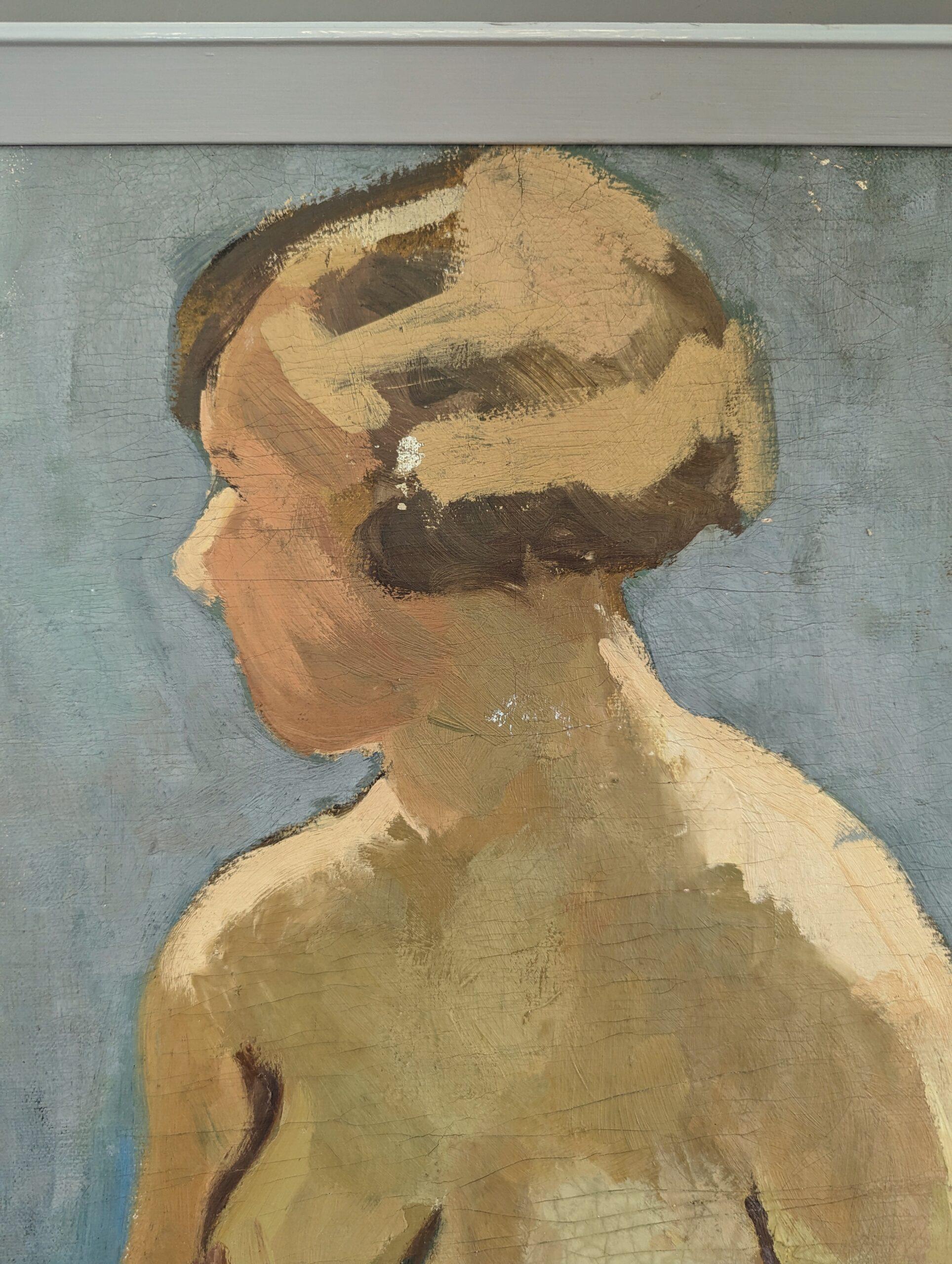 Vintage Mid-Century Swedish Nude Portrait Framed Oil Painting - Female Form For Sale 8