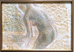 Vintage Mid Century Swedish Nude Portrait Framed Painting - Figure in Pastel