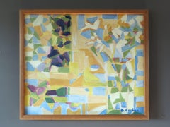 Pittura ad olio astratta originale svedese della metà del secolo scorso - Mosaico di finestre