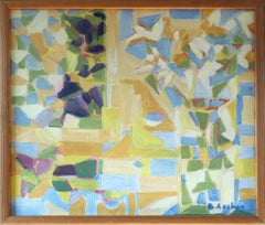 Pittura ad olio astratta originale svedese della metà del secolo scorso - Mosaico di finestre