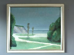 Vintage Mid Century Swedish Original Landscape Oil Painting - Coastal Quietude