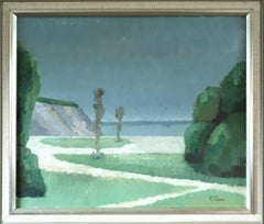 Vintage Mid Century Swedish Original Landscape Oil Painting - Coastal Quietude