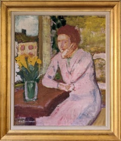 Vintage Mid-Century Swedish Portrait Oil Painting - Thoughts by the Window