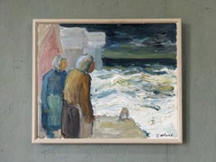 Vintage Mid Century Swedish Seascape Framed Oil Painting - Watching the Storm