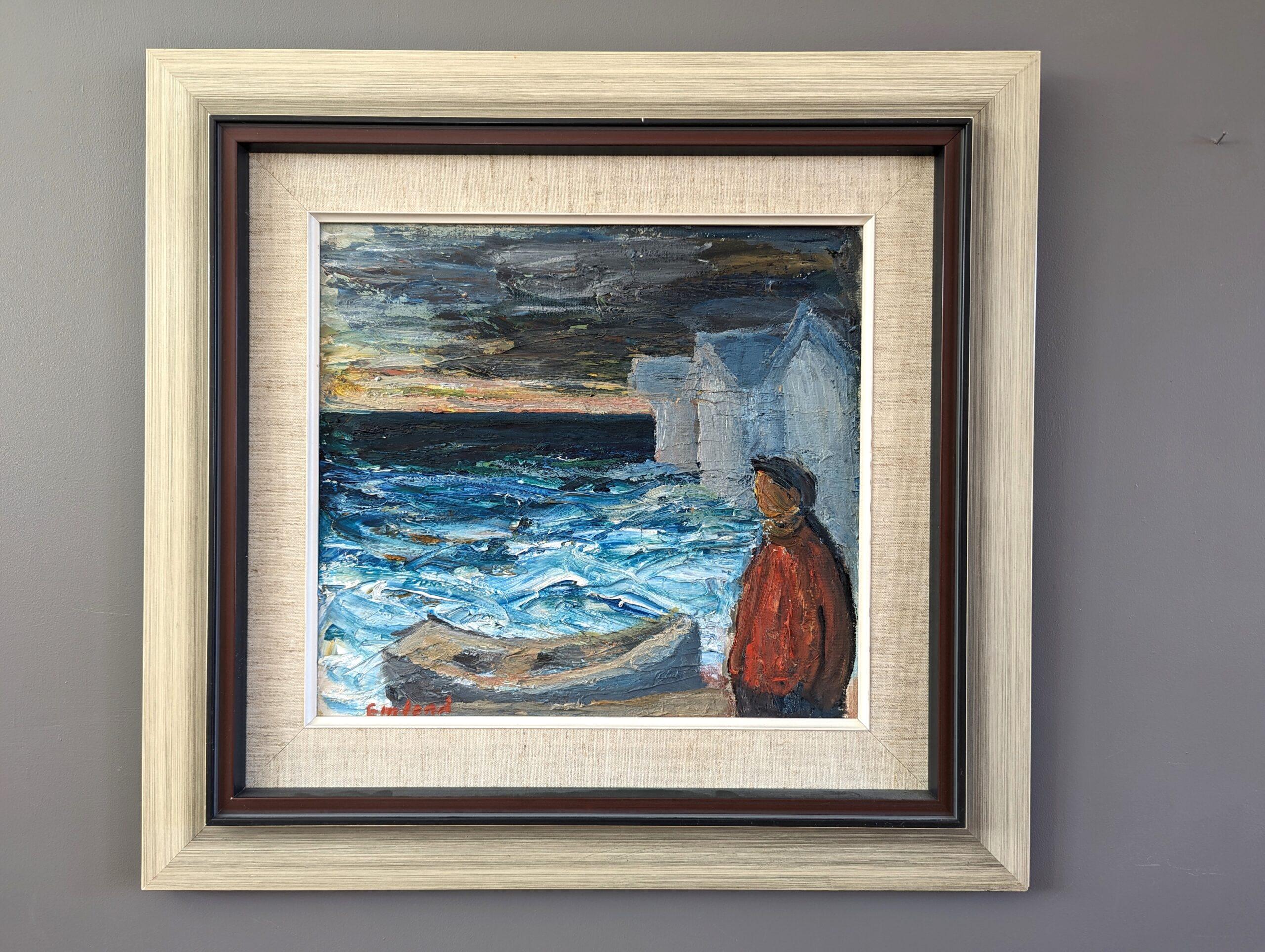 Pittura ad olio svedese d'epoca di metà secolo con paesaggio marino - Pensieri dalle onde - Painting di Unknown